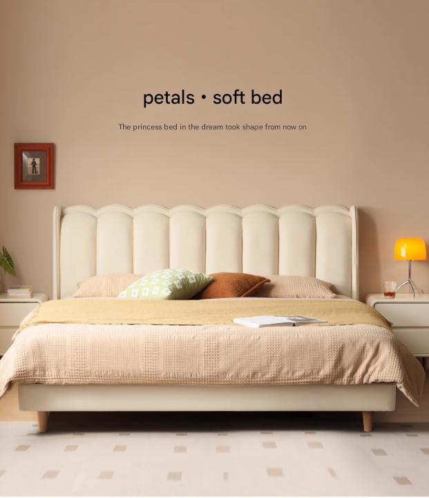 Organic Leather Art Bed Cream Style Modern - Elegant & Sustainable Bedroom Furniture for Home Decor | Perfect for Master Bedrooms, Guest Rooms & Luxury Apartments