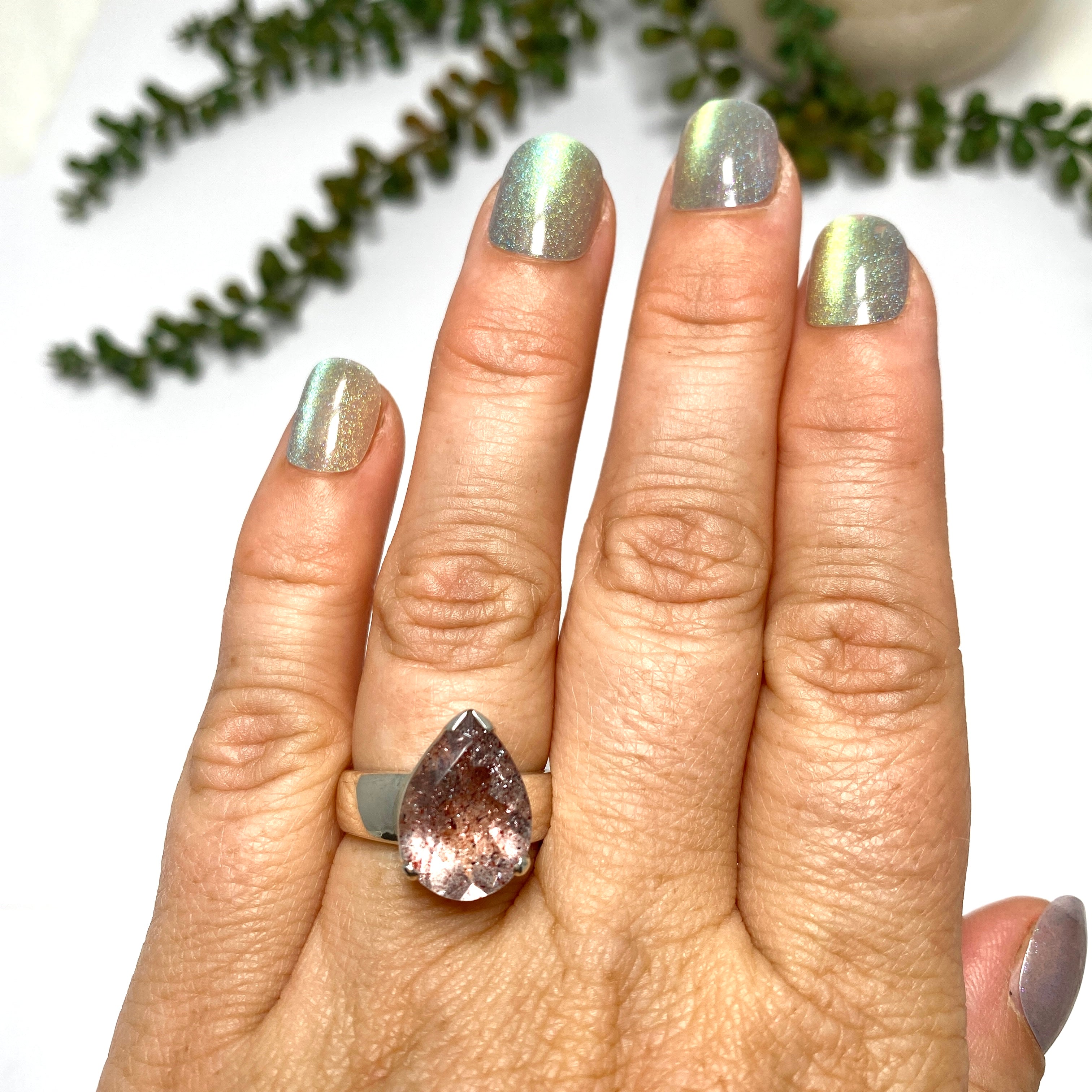 Lepidicrocite in Quartz Faceted Teardrop Ring - Size 7 - Natural Crystal Jewelry for Women - Perfect for Healing, Meditation & Spiritual Gifts