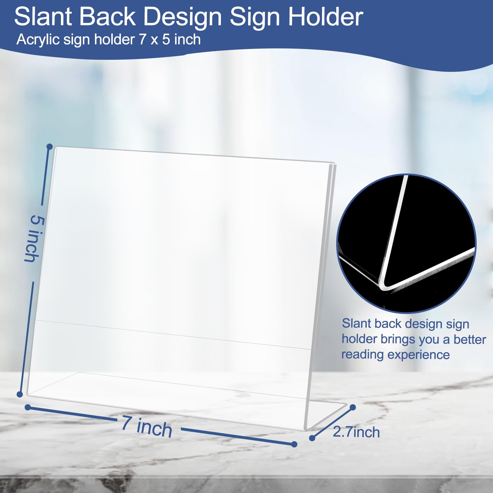 5x7 Clear Acrylic Tabletop Sign Holder - Horizontal Display Stand for Pictures, Menus & Posters - Perfect for Office, Home, Restaurant & Retail Use (6 Pack)