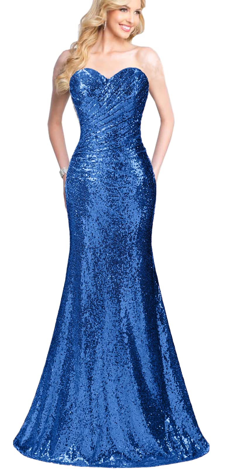 GATMSTZ Monalia Women's Sweetheart Neckline Sequin Bridesmaid Dress - Elegant Wedding Party Evening Gown in Blue, Size 16 - Perfect for Bridal Showers, Formal Events & Special Occasions