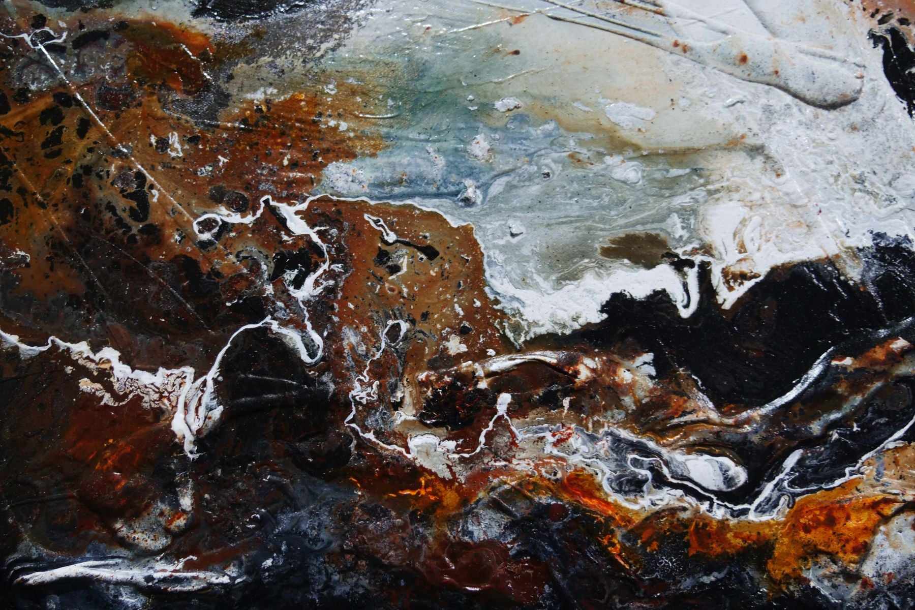 Radioactive Oxide 240cm x 100cm Abstract Textured Canvas Painting - Black Brown White Modern Wall Art for Living Room, Bedroom & Office Decor