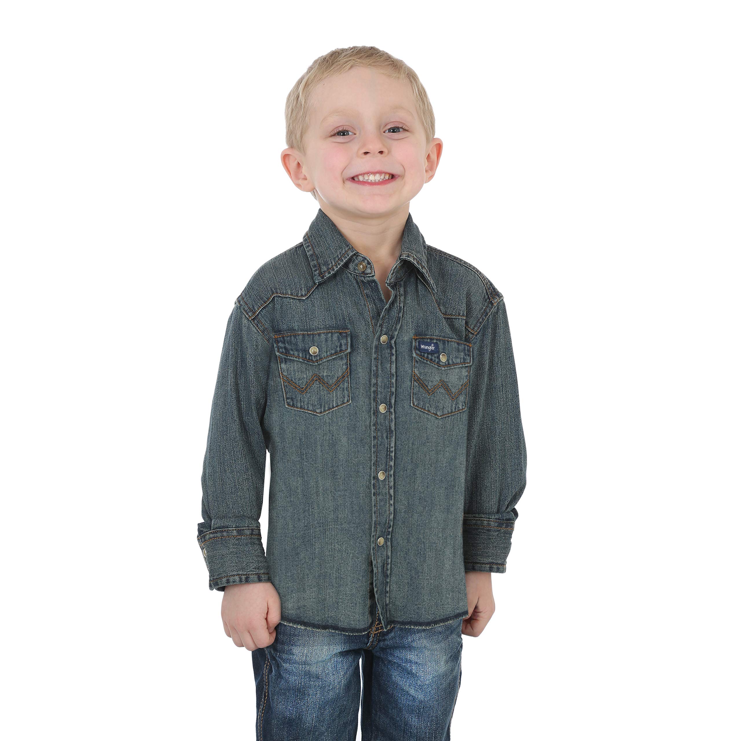 Wrangler Boys' Long Sleeve Western Snap Shirt - Classic Plaid Button Up Shirt for Kids, Durable & Comfortable - Perfect for School, Rodeo, and Outdoor Adventures