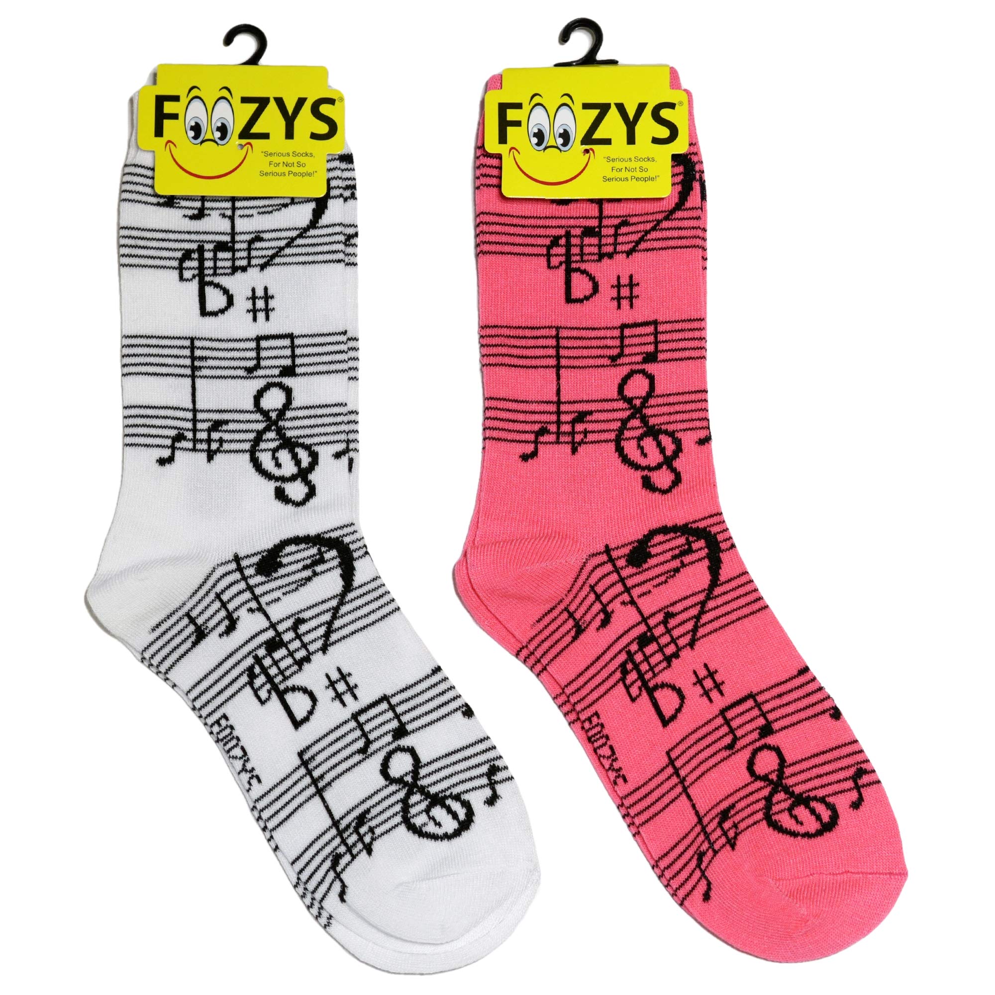 Foozys Women's Crew Socks with Fun Musical Notes Design - 2 Pairs Pack - Comfortable Cotton Novelty Socks for Daily Wear, Gifts, Music Lovers and Casual Outfits