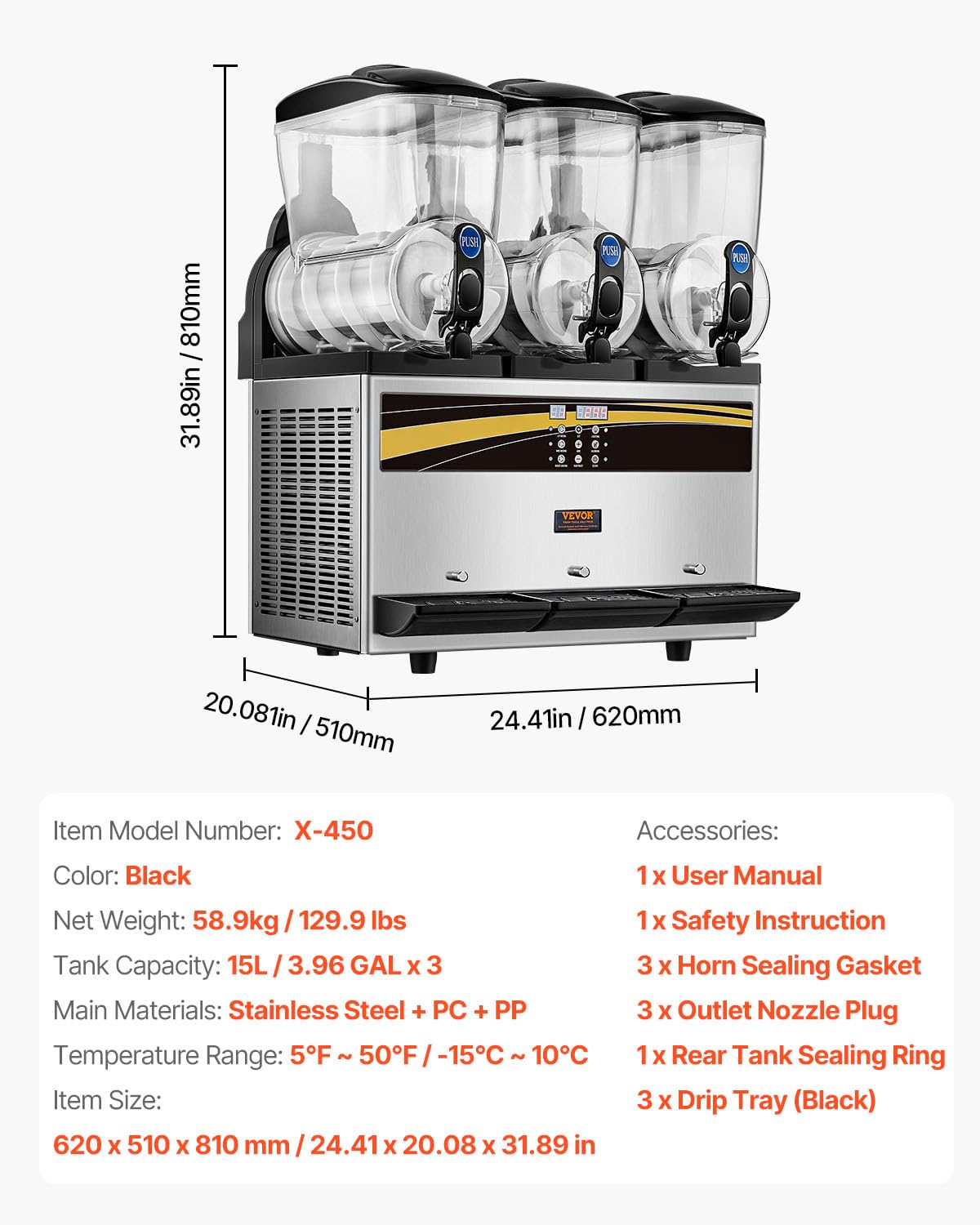 VEVOR Commercial Margarita Machine 15L x 3 Triple Tank Slushie Maker - Stainless Steel Frozen Drink Machine for Margaritas, Smoothies & Slushies (180 Cups Capacity) - Perfect for Home Parties, Restaurants, Cafes & Bars