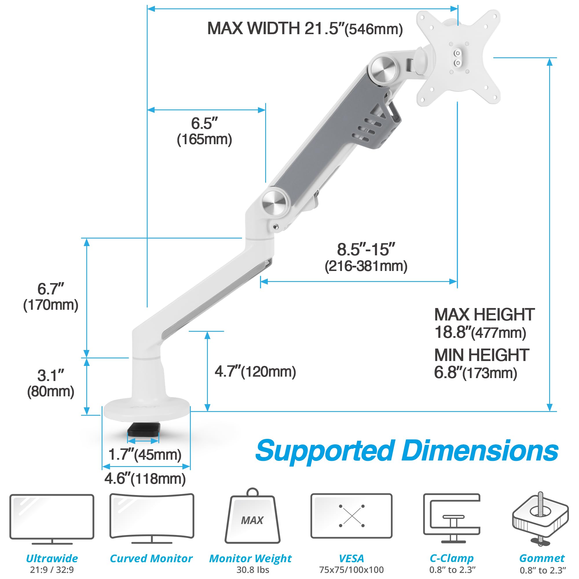 AVLT Adjustable Single Monitor Arm Desk Mount for 13