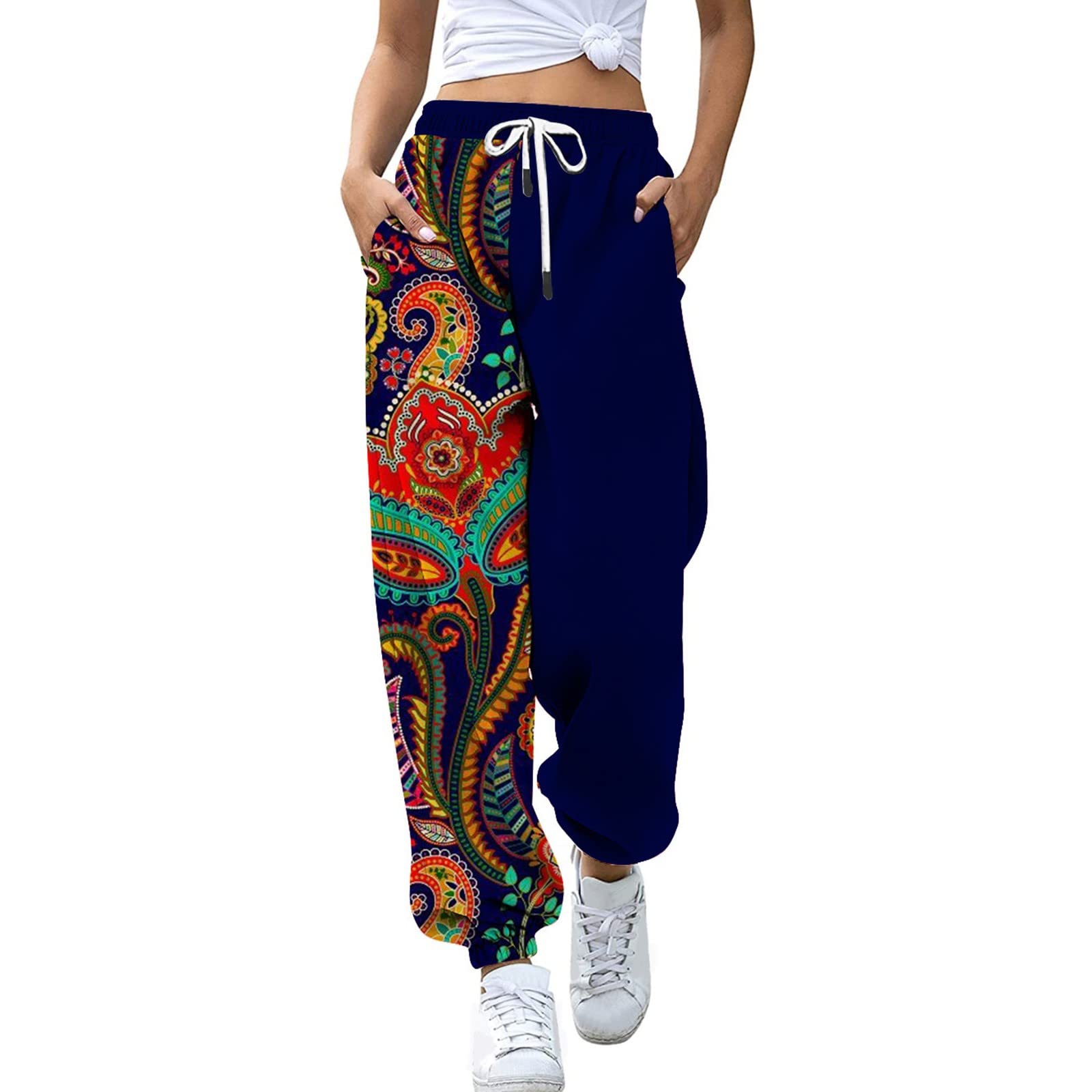 FENGQI Women's High Waisted Comfy Workout Pants with Pockets - Soft Lounge Joggers for Yoga, Running & Casual Wear - Stylish Printed Athletic Pants for Home, Gym & Travel