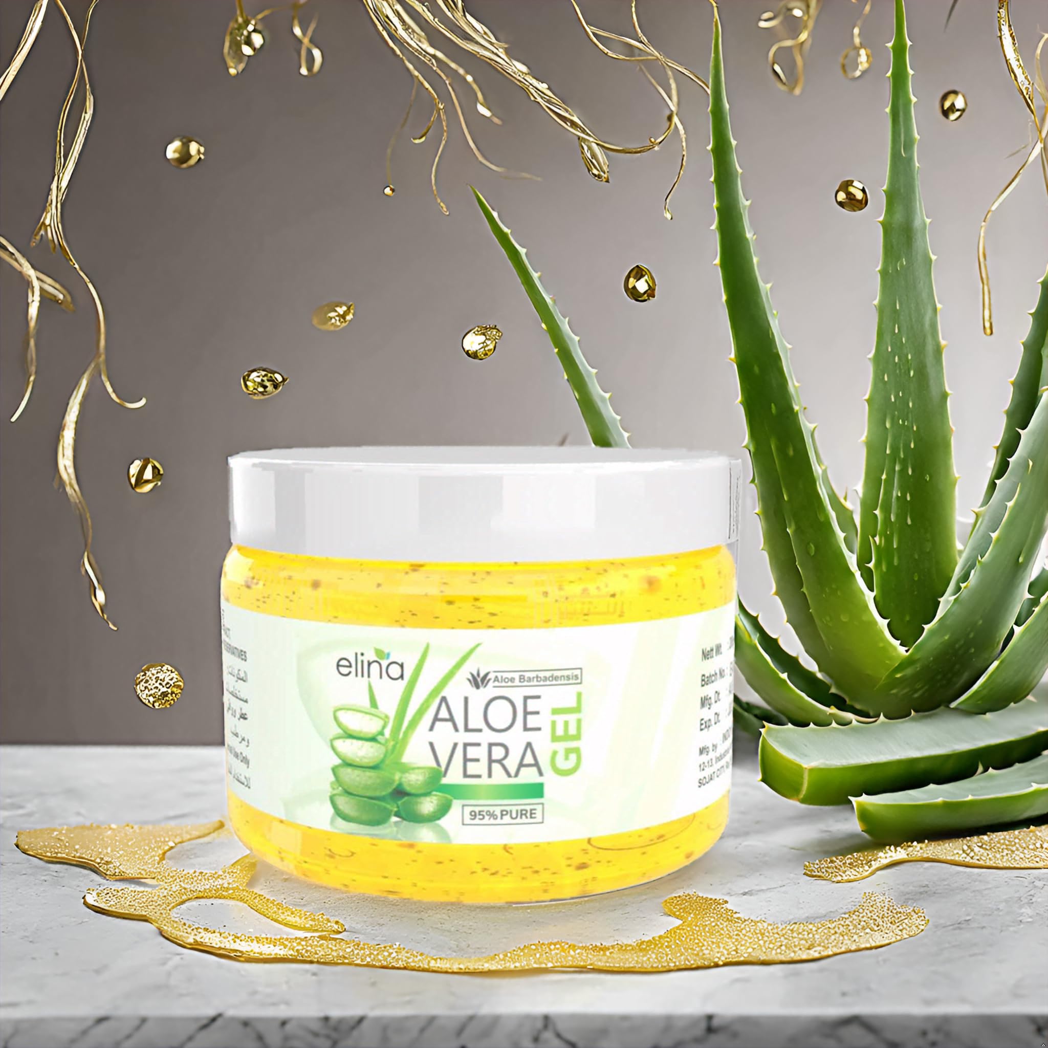 Elina Pure Vitamin E Beads & Aloe Vera Gel - Non-Toxic Face Gel for Acne Scars, Glowing Skin & Hair Care | 200g Multipurpose Natural Aloe Vera Gel for Hydration, Sunburn Relief & Daily Skincare Routine