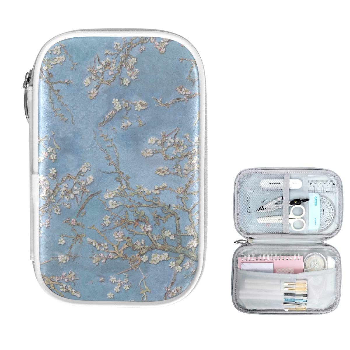 ZZKKO Cherry Almond Blossoms Pencil Case - Zippered School & Office Organizer for Pens, Stationery, Makeup & Cosmetics - Perfect for Students, Professionals & Travel Accessories Storage