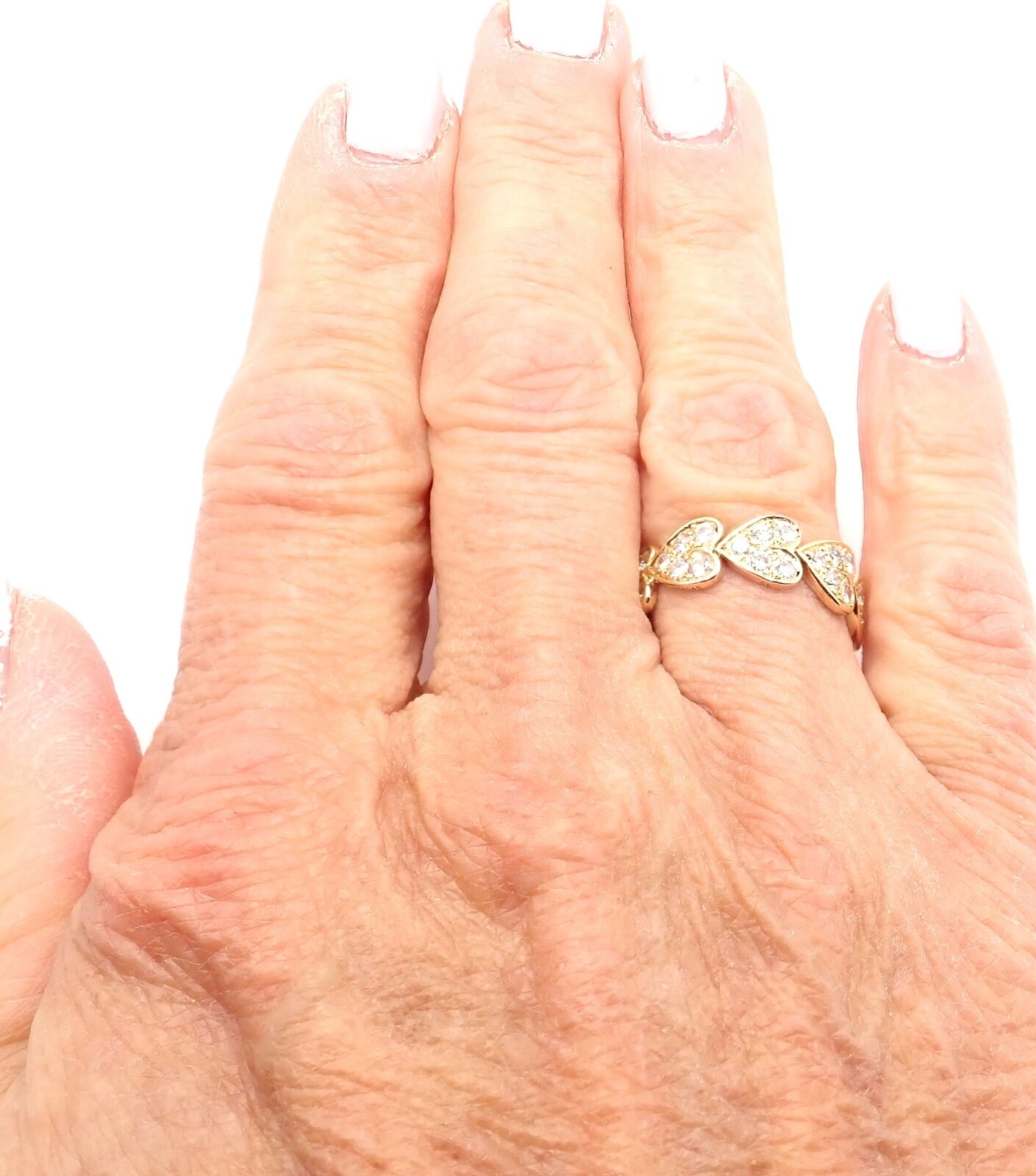 Authentic Cartier 18K Yellow Gold Diamond Heart Eternity Band Ring Size 7.25 - Luxury Jewelry Gift for Anniversary, Valentine's Day & Special Occasions