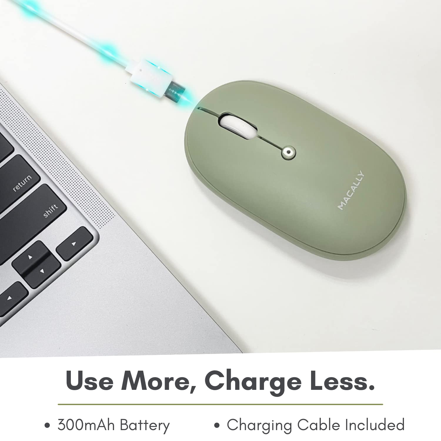 Macally Wireless Bluetooth Mouse - Rechargeable, Quiet & Ergonomic Mouse for MacBook Air/Pro, iMac, iPad, Windows PC - Strong Connection for Laptop & Desktop Use - Perfect for Office, Travel & Home Computing