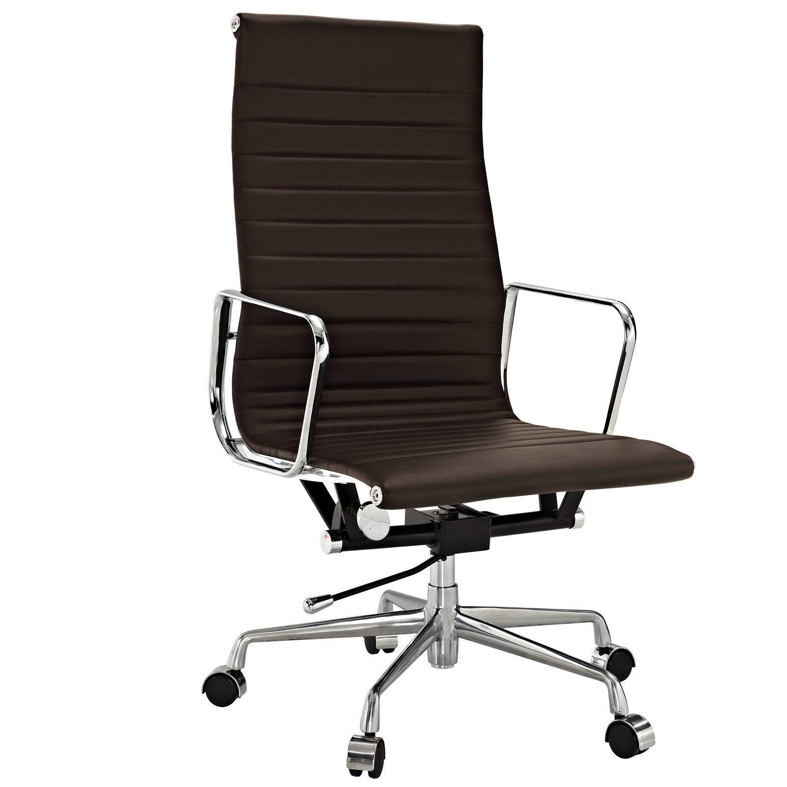 AG Ribbed High Back Office Chair - Premium Italian Leather, Dark Brown - Ergonomic Design for Home and Office Workspaces