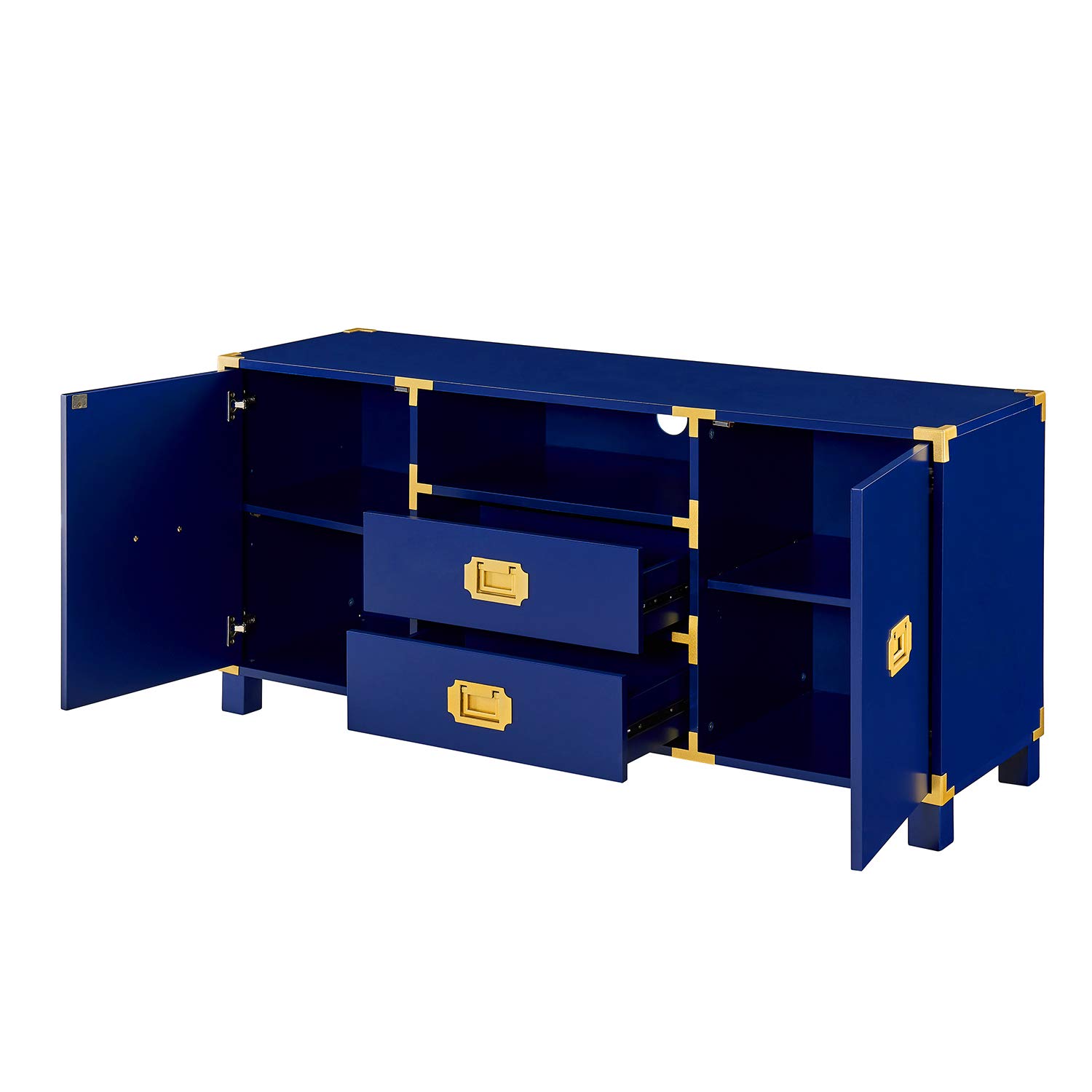 SEI Furniture Campaign Tall TV Stand with Storage - Navy Blue Entertainment Center for Living Room, Bedroom, or Home Theater
