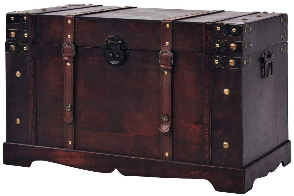 Vintage Antique Wooden Storage Trunk with Handles - 26x15x15.7 Inch Rustic Wood Chest for Home Decor, Blanket Storage & Living Room Organization - Perfect for Farmhouse, Bedroom & Entryway Storage