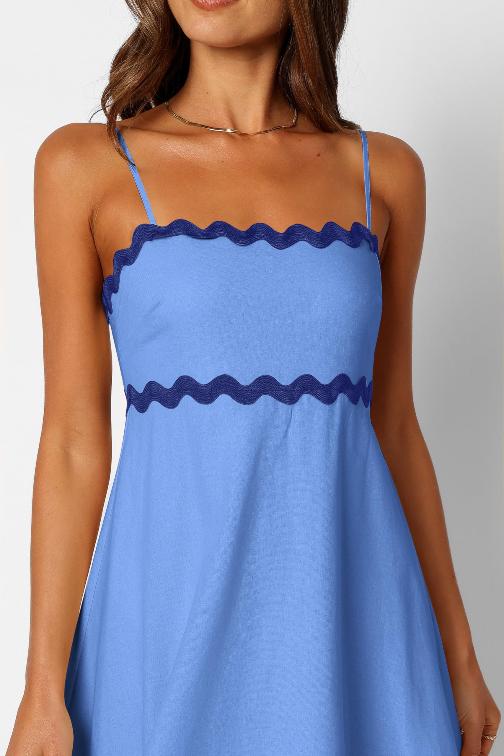 Dowerme Women's Summer Dresses 2025 - Spaghetti Strap Sleeveless Boho Flowy Midi Dress with Smocked Waist & Rickrack Trim | Perfect for Beach Vacation, Date Night & Casual Outings