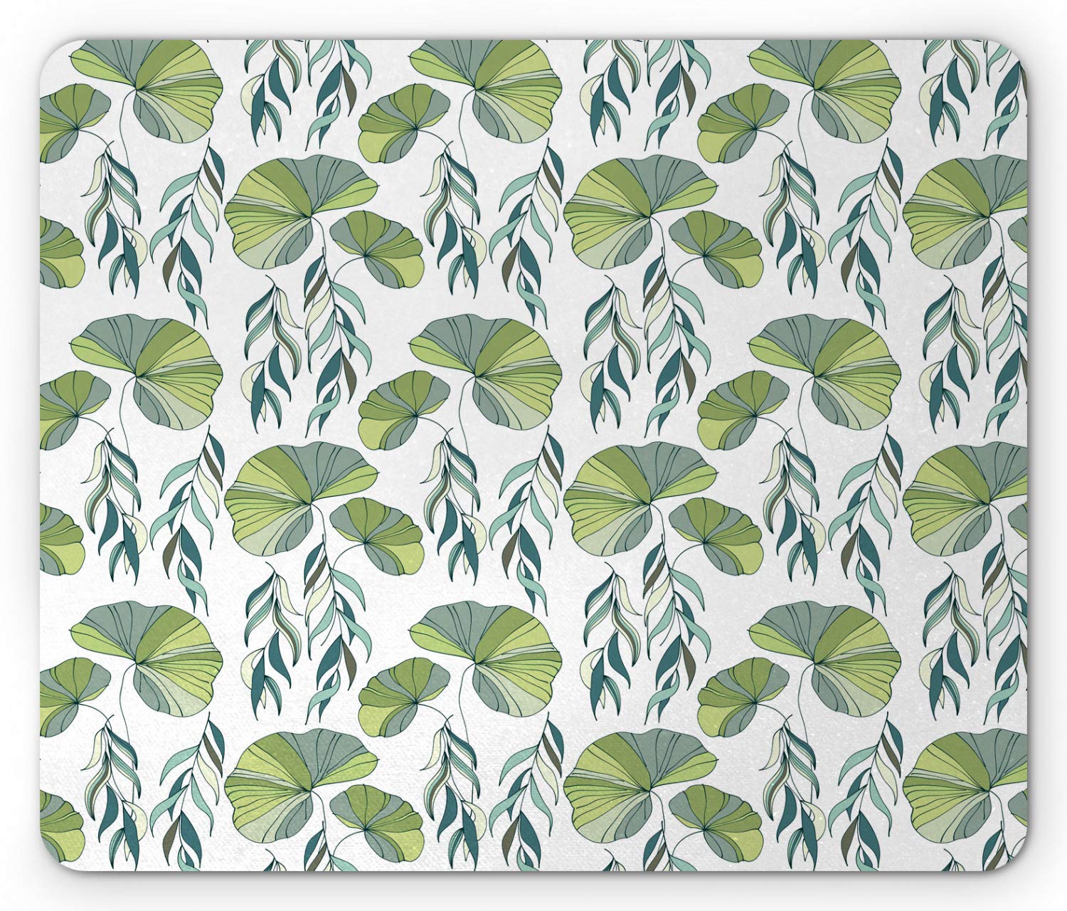 Ambesonne Asian Leaves Mouse Pad - Green Foliage Water Lilies Design, Non-Slip Rubber Base, Standard Size Rectangle Mousepad for Office & Gaming - Home & Office Computer Accessories