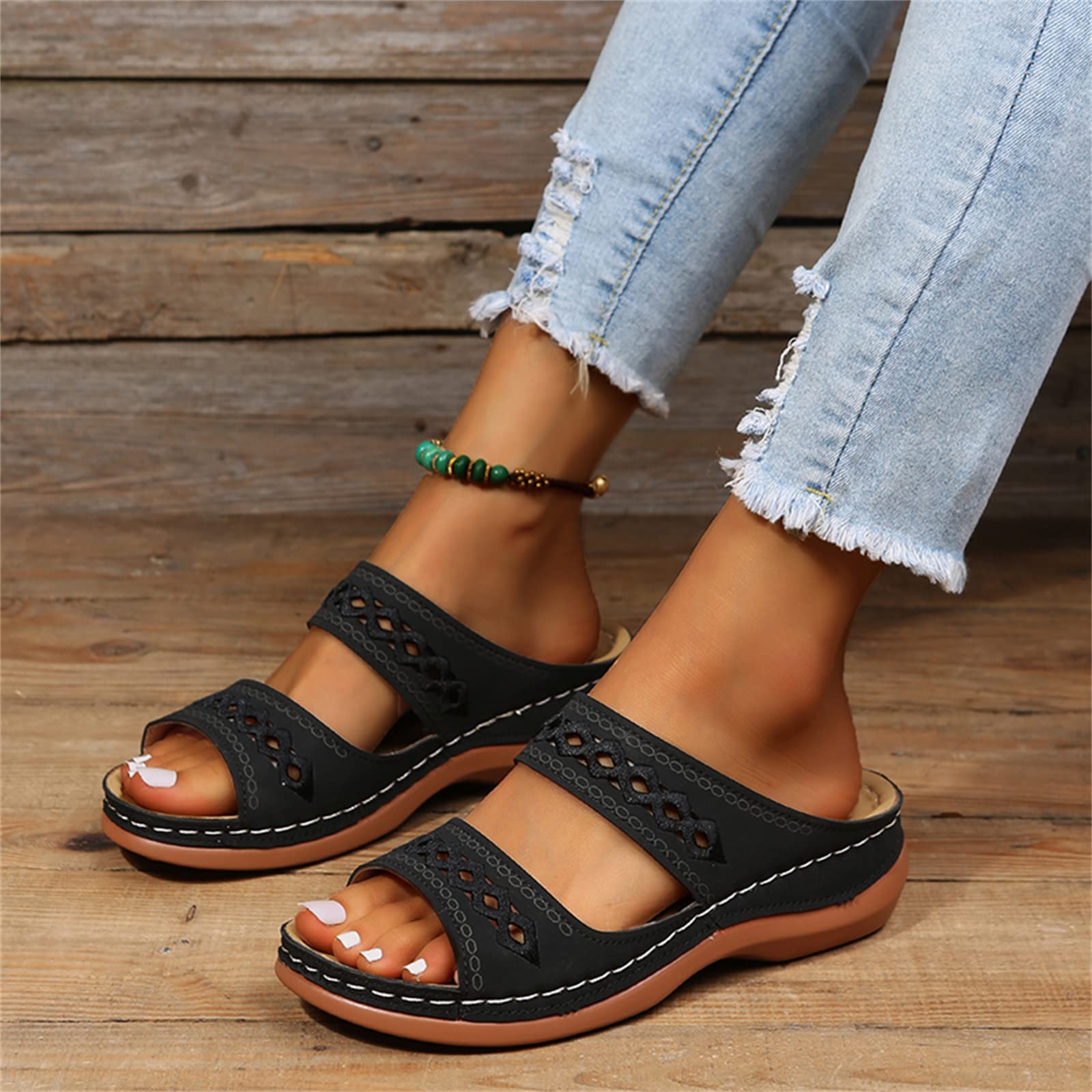 Lausiuoe Women's Orthopedic Sandals with Arch Support - Comfortable Slide-In Flip Flops & Wedge Sandals for Hiking, Walking, and Everyday Wear