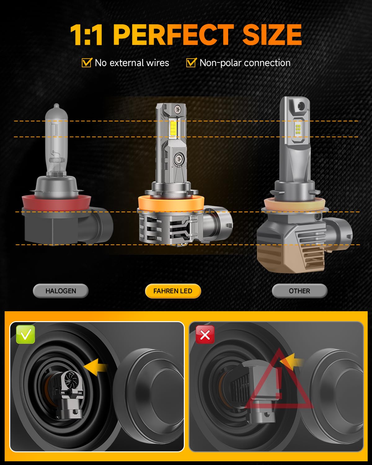 FAHREN H11 9005 LED Fog Light Bulbs Combo - 60000LM Super Bright 6500K White, H8 H9 HB3 Compatible, Non-Polarity Plug and Play - Pack of 4 for Off-Road, Fog Lights & Night Driving
