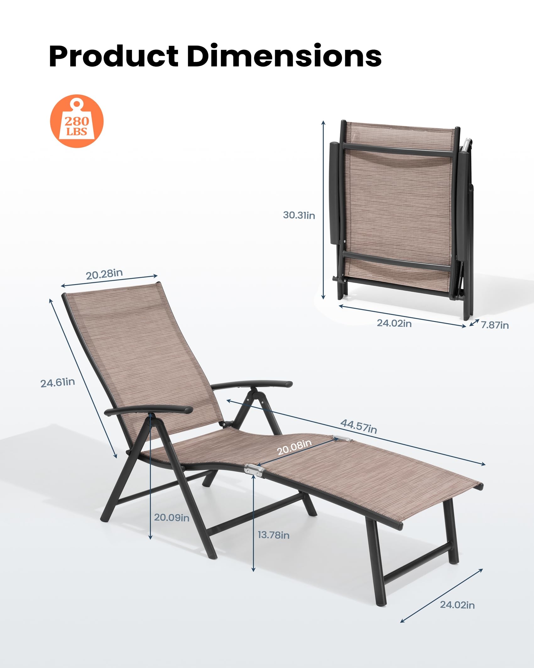Pellebant Outdoor Chaise Lounge Set of 2 - Adjustable Aluminum Pool Lounge Chairs with Footrest | Foldable Patio Furniture for Beach, Poolside, Deck & Backyard Relaxation (2-Piece Set, Espresso Brown) - Perfect for Sunbathing, Vacation Resorts & Outdoor Lounging