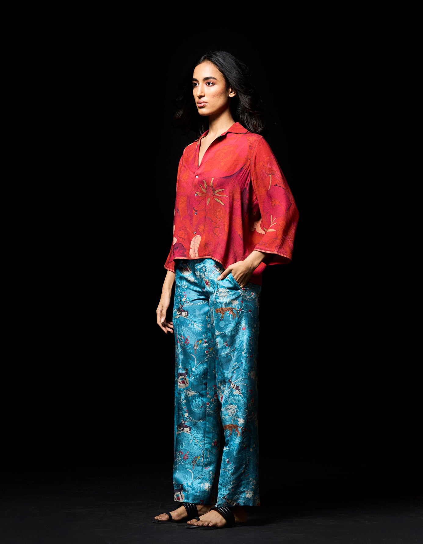 Premium Straight Fit Silk Damask Trousers in Blue - Elegant Office Wear & Formal Occasions