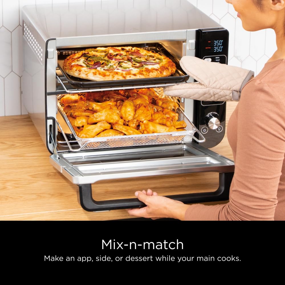 Ninja DCT401 12-in-1 Double Oven with FlexDoor, FlavorSeal & Smart Finish - Rapid Convection Top & Air Fry Bottom - Bake, Roast, Toast, Air Fry, Pizza - Stainless Steel Countertop Oven for Home Kitchen, Small Spaces & Holiday Cooking