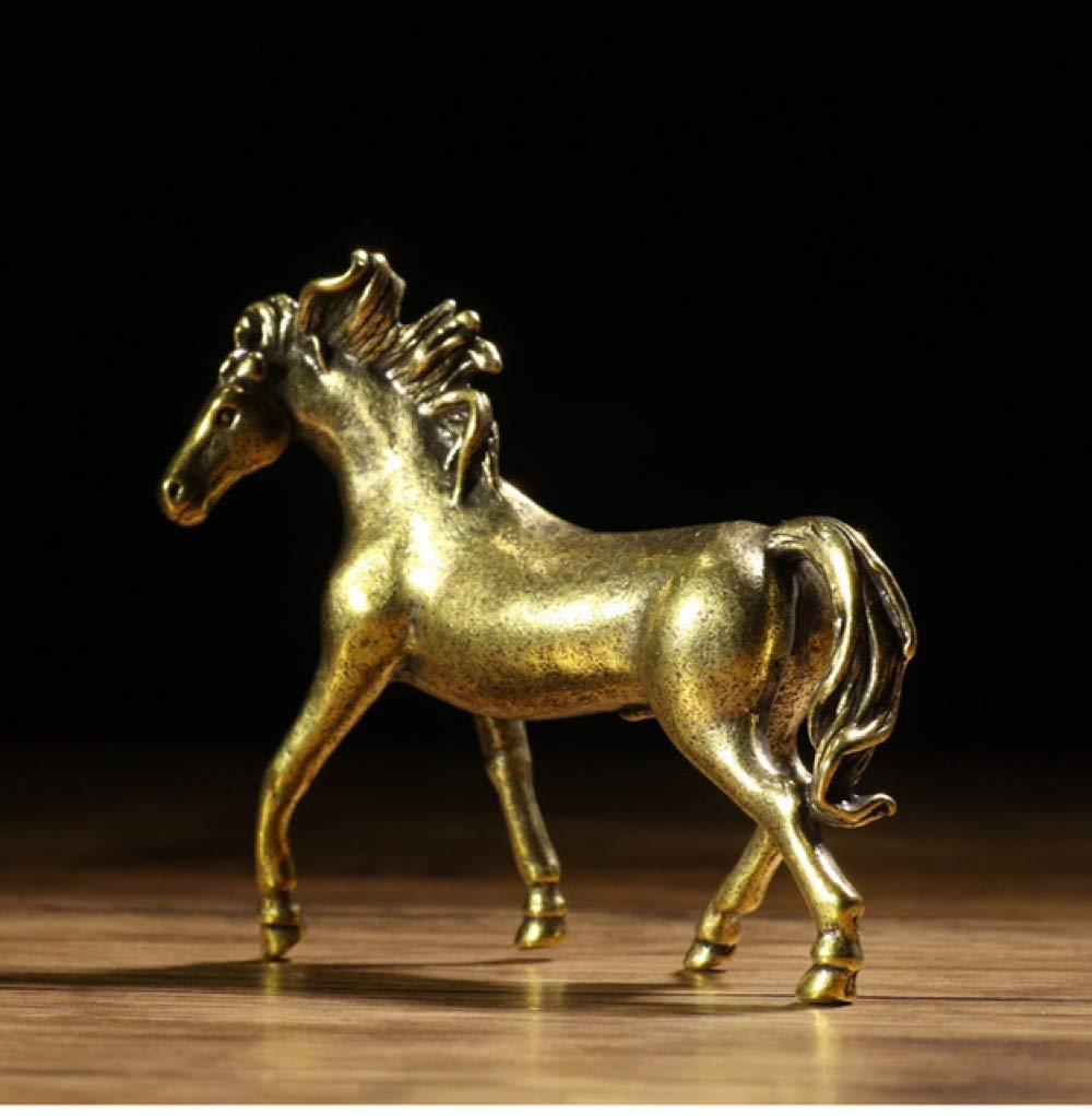 LILOVE Solid Pure Brass Horse Statue Sculpture - Handcrafted Office Desk Decor for Home & Office - Elegant Gift for Equestrian Lovers & Feng Shui Decor