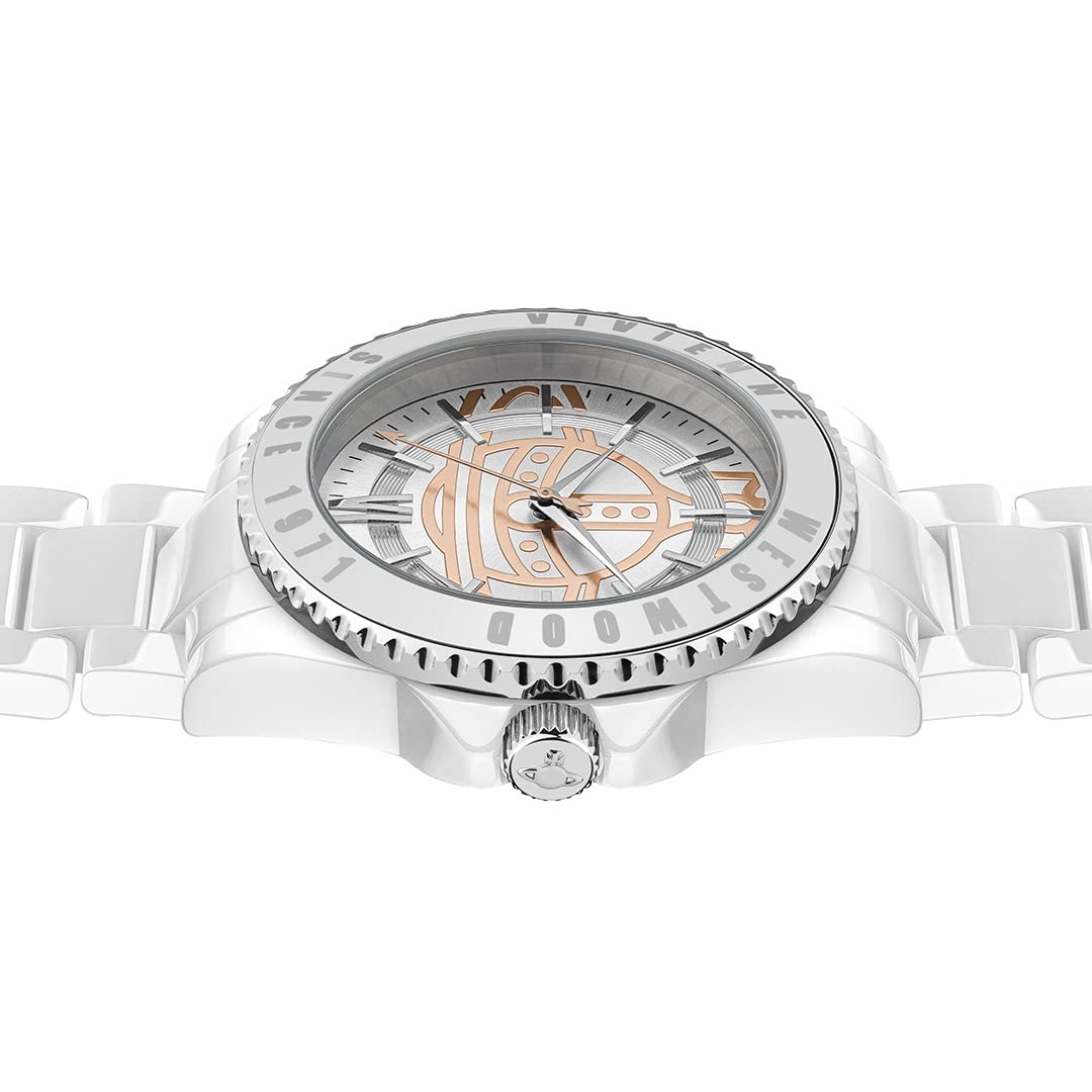 Vivienne Westwood Sloane Women's Quartz Watch with Glossy Ceramic Bracelet - Elegant Fashion Accessory for Office, Party & Everyday Wear