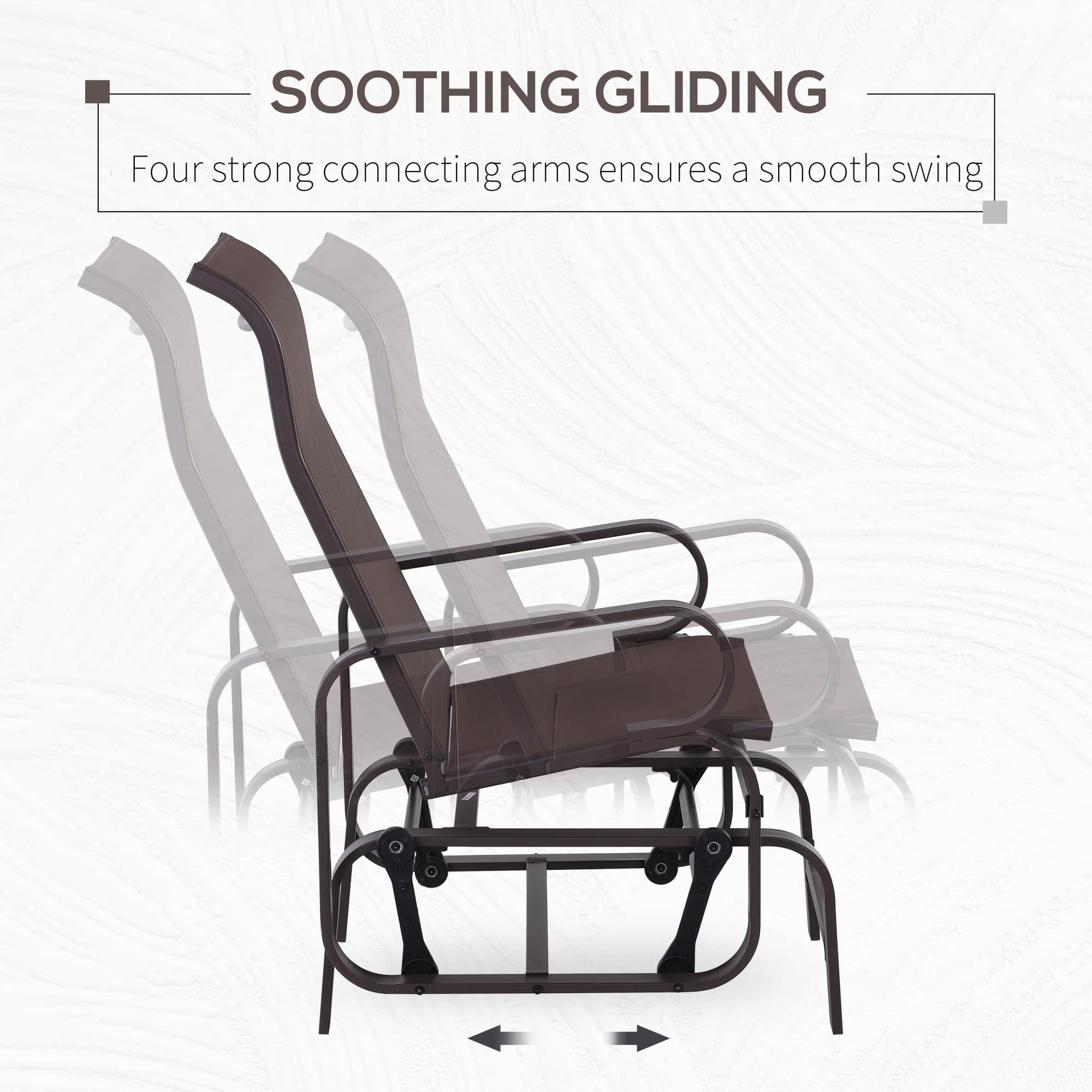 Outsunny Outdoor Glider Chair - Patio Rocking Chair with Smooth Swing Motion, Lightweight Durable Design for Backyard, Garden & Deck - Brown (Perfect for Relaxing, Reading & Enjoying Nature)