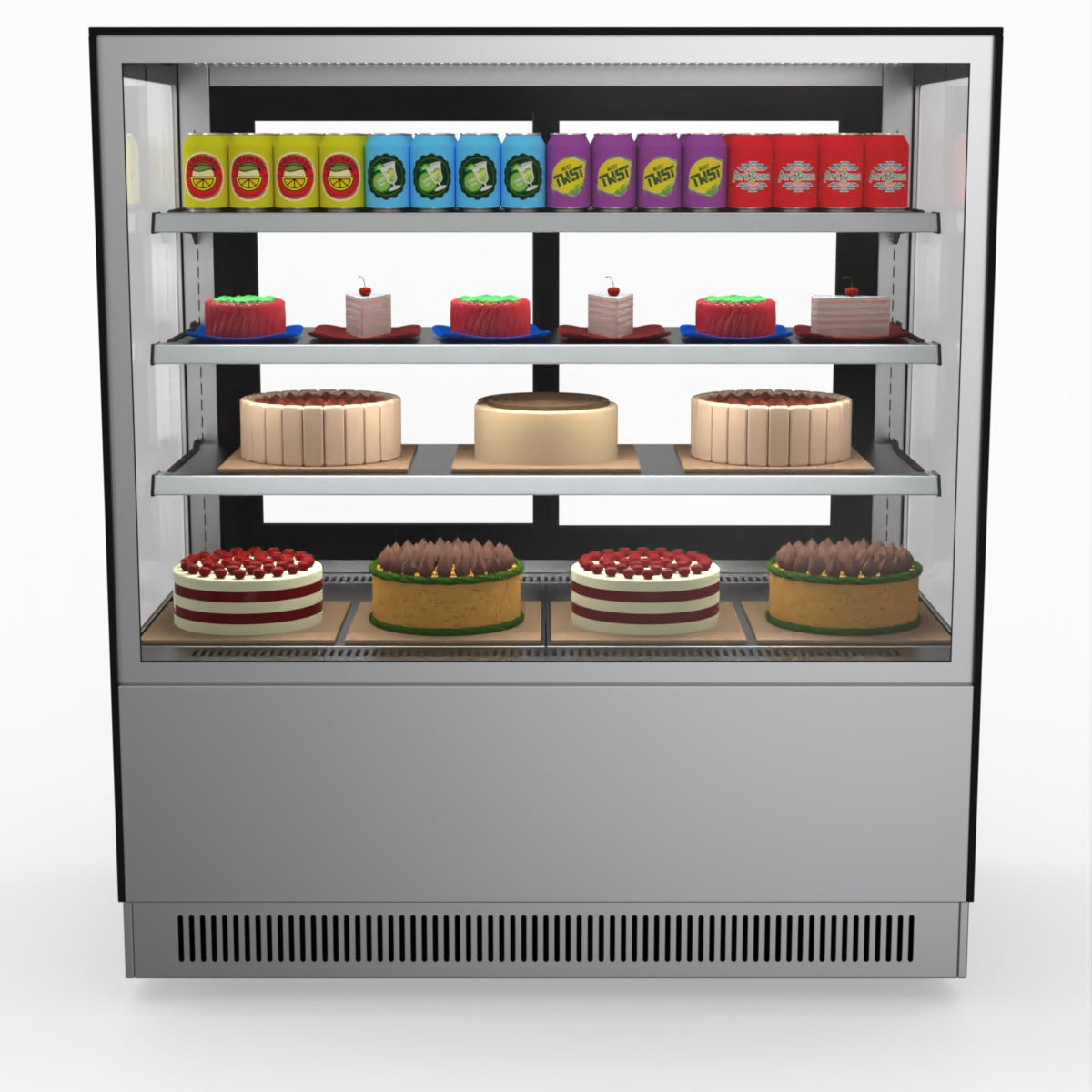 Bonvue Modern 3-Tier Cake Stand with 1200RF3 Refrigerated Display - Perfect for Bakeries, Dessert Shops & Wedding Cake Displays