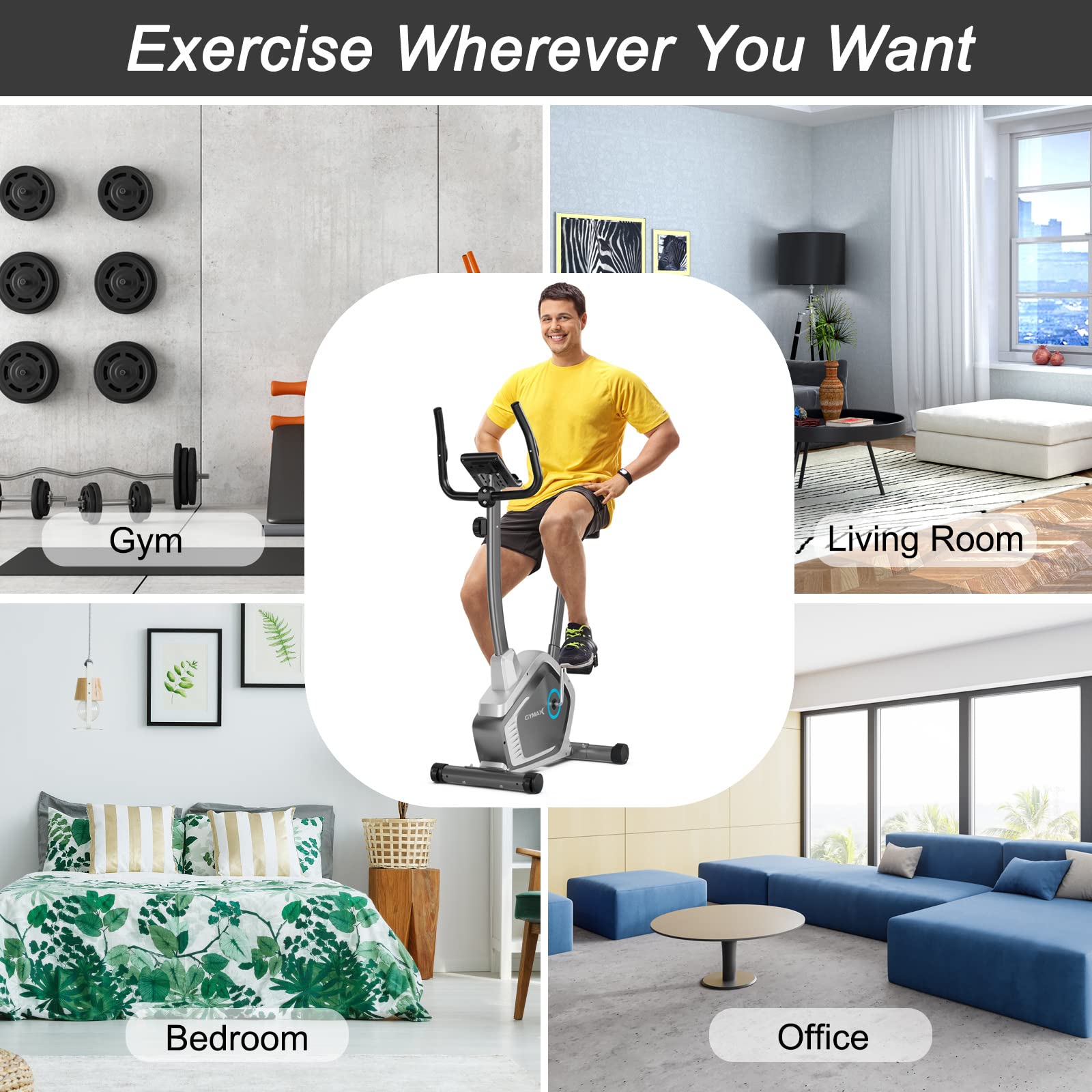 GYMAX Magnetic Upright Exercise Bike with LCD Monitor, Heart Rate Sensor & Transport Wheels - Indoor Cardio Equipment for Home Gym Workouts, Weight Loss & Fitness Training