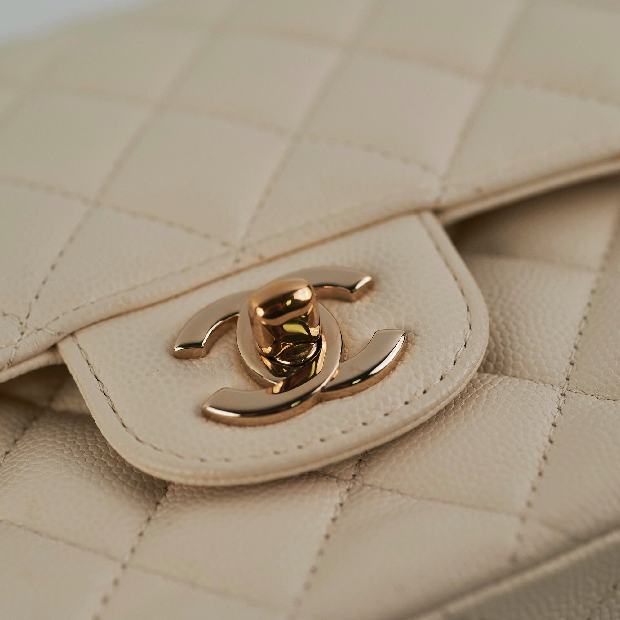 Chanel Quilted Caviar Medium/Large Double Flap Ivory Handbag - Luxury Designer Crossbody Bag for Women, Perfect for Date Night & Special Occasions