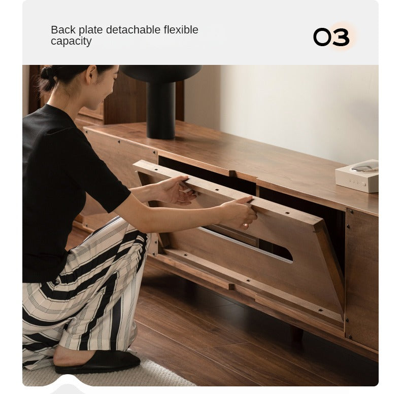 Premium Black Walnut & Ash Solid Wood TV Stand with Skeleton Line Design - Modern Entertainment Center for Living Room, Bedroom, and Home Theater Setup
