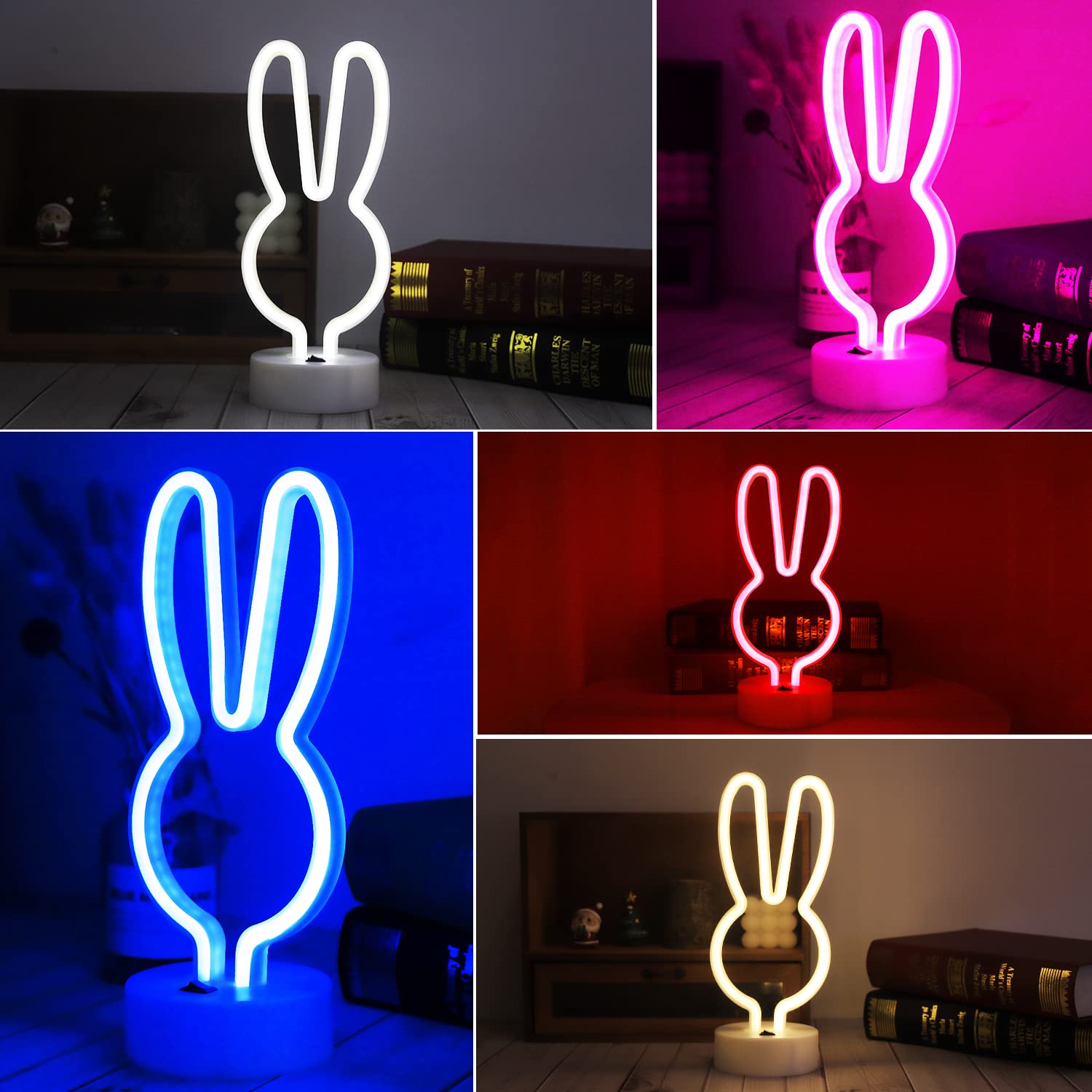 Easter Bunny Neon Sign with Base - Battery/USB Powered Rabbit Decor for Home, Nursery, Kids Room - Spring & Holiday Party Decorations (Warm White) - Perfect for Easter Celebrations, Bedroom Lighting, and Seasonal Home Decor