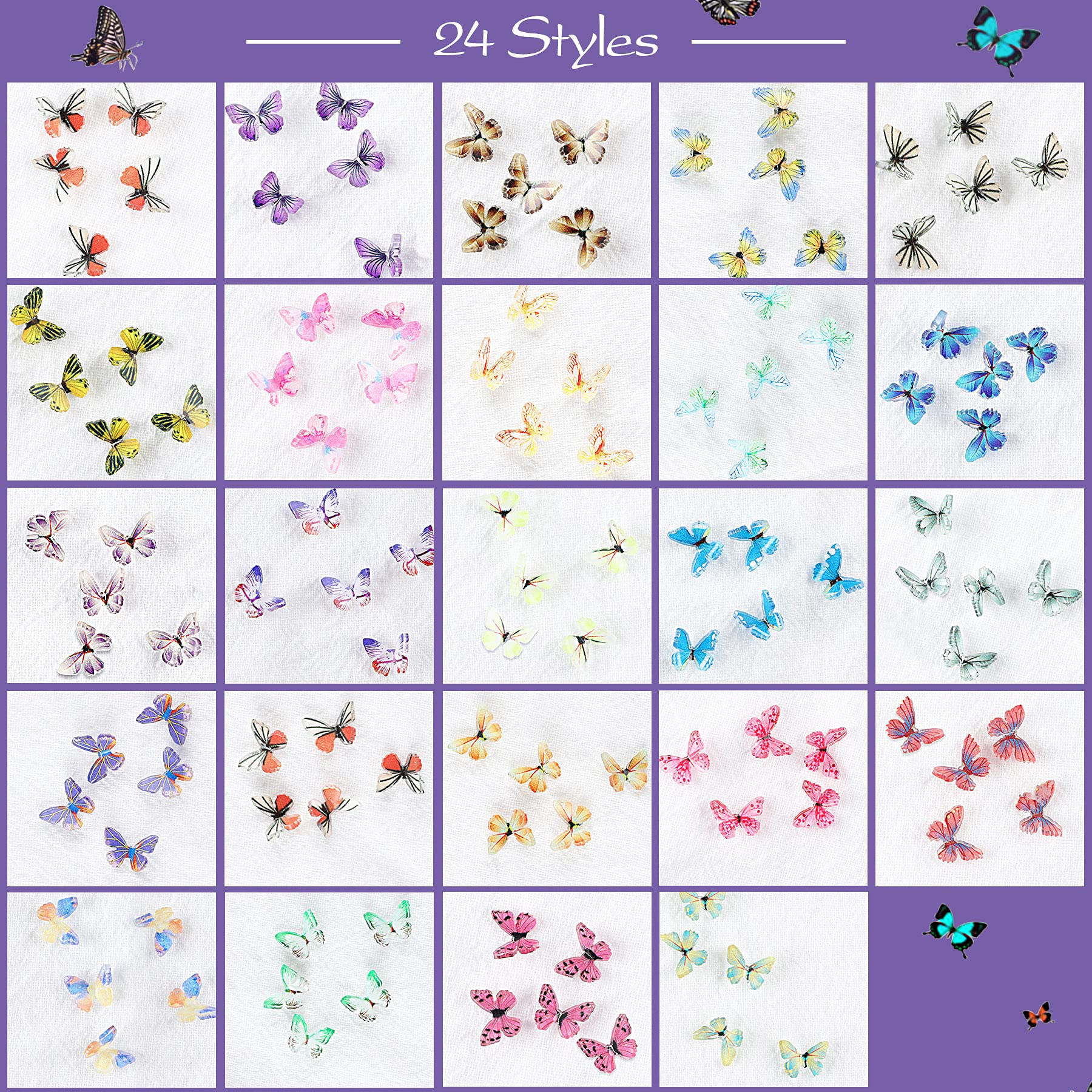 3D Acrylic Butterfly Nail Charms - 120 Pcs Summer Nail Art Decorations with Glitter for DIY Manicure, Spring Nail Design, Resin Crafts - Perfect for Nail Salons, Home DIY, Party Nail Art & Gift Giving