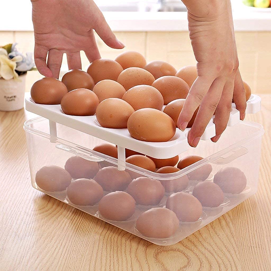 Portable Refrigerator Storage Box - 32 Egg Capacity with Lid, Airtight Plastic Food Container for Kitchen, Picnic & Camping