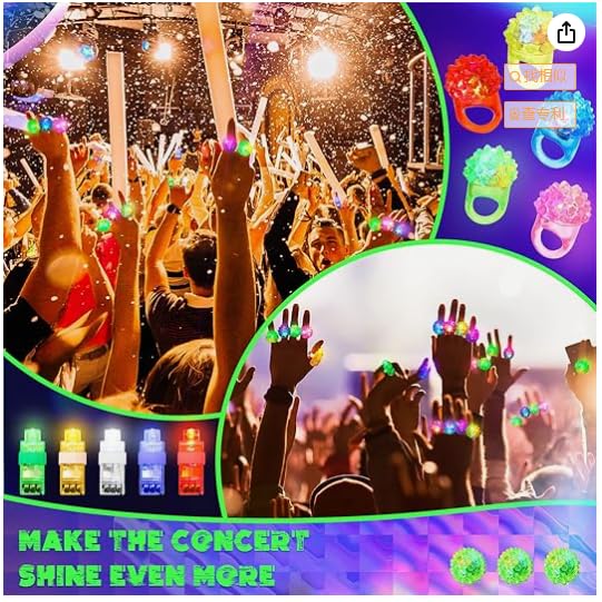 Charniol 300 Pack LED Light Up Rings - Glow in the Dark Party Favors, Flashing Finger Toys in 6 Colors - Soft Jelly Rubber for Kids & Adults - Perfect for Concerts, Raves, Birthday Parties & Night Events