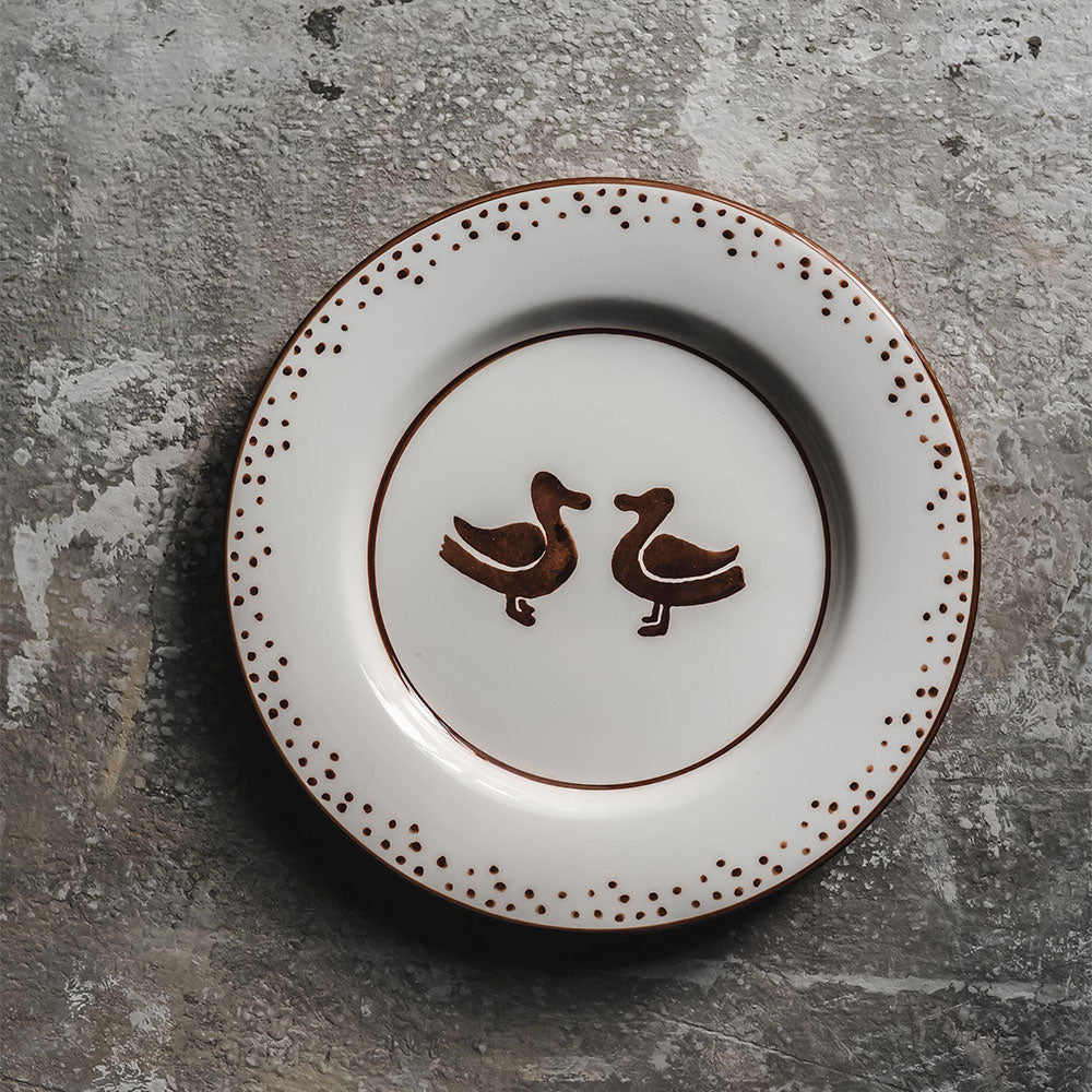Hand Painted Ceramic Plate with Duck Design - Elegant Dinnerware for Home Decor, Kitchen & Gift Giving