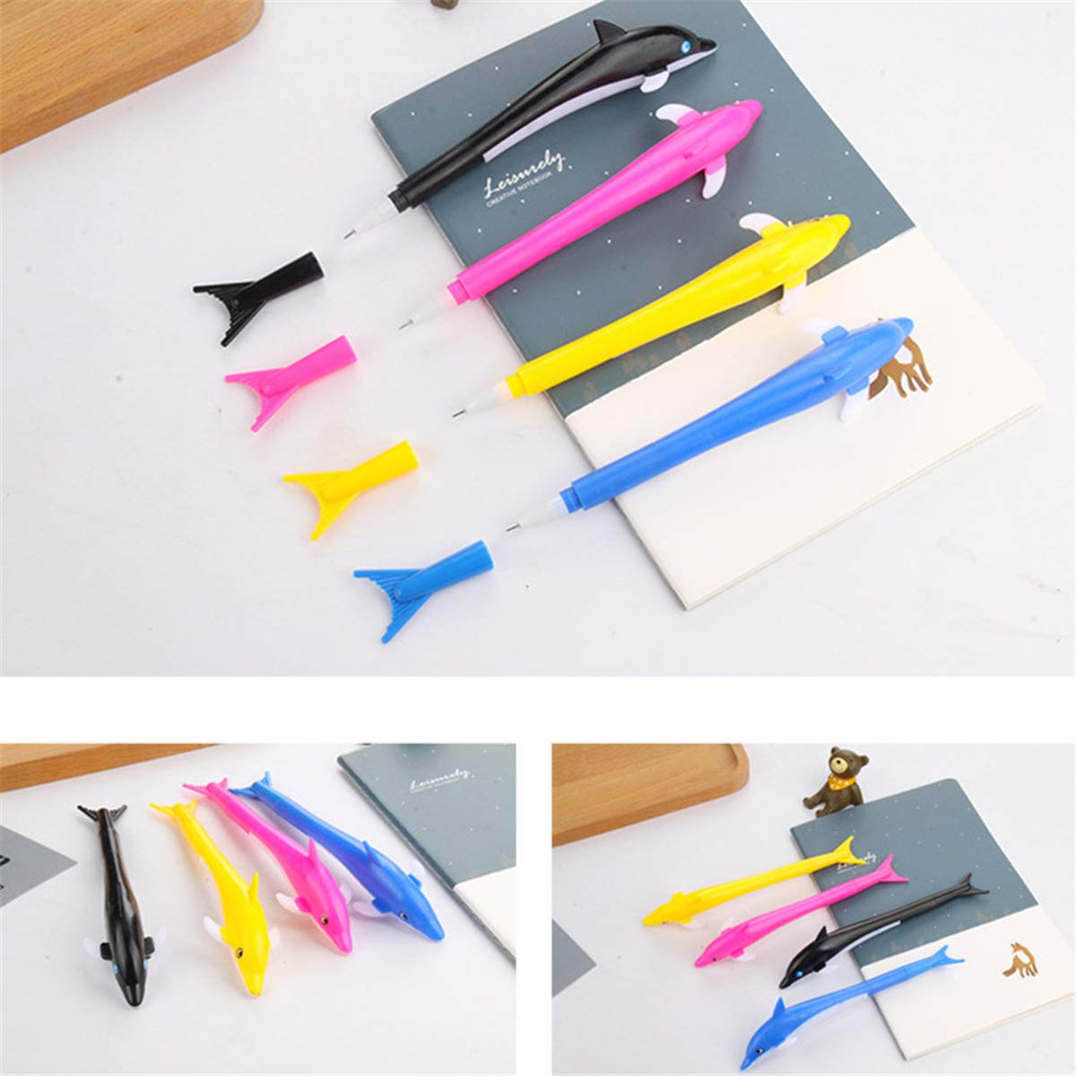 Dolphin-Shaped Gel Ink Rollerball Pens - 6 Pack Colorful Animal Design Writing Pens for School, Office & Journaling - Perfect Gift for Students & Stationery Lovers