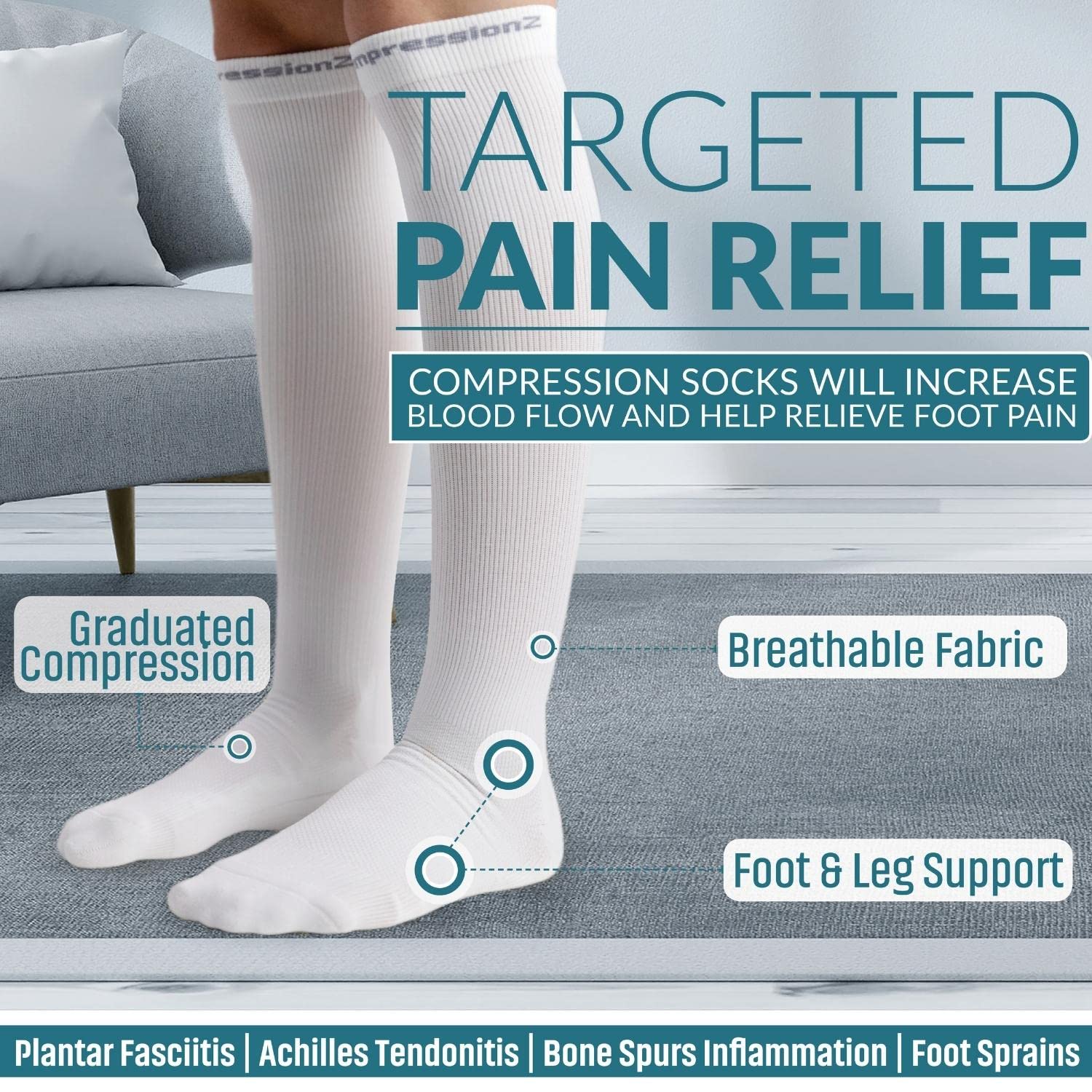 30-40 mmHg Knee High Compression Socks for Men & Women - Medical Grade Support Stockings for Travel, Nurses, Athletes - Improve Circulation & Reduce Swelling - Perfect for Long Flights, Work Shifts & Sports Recovery