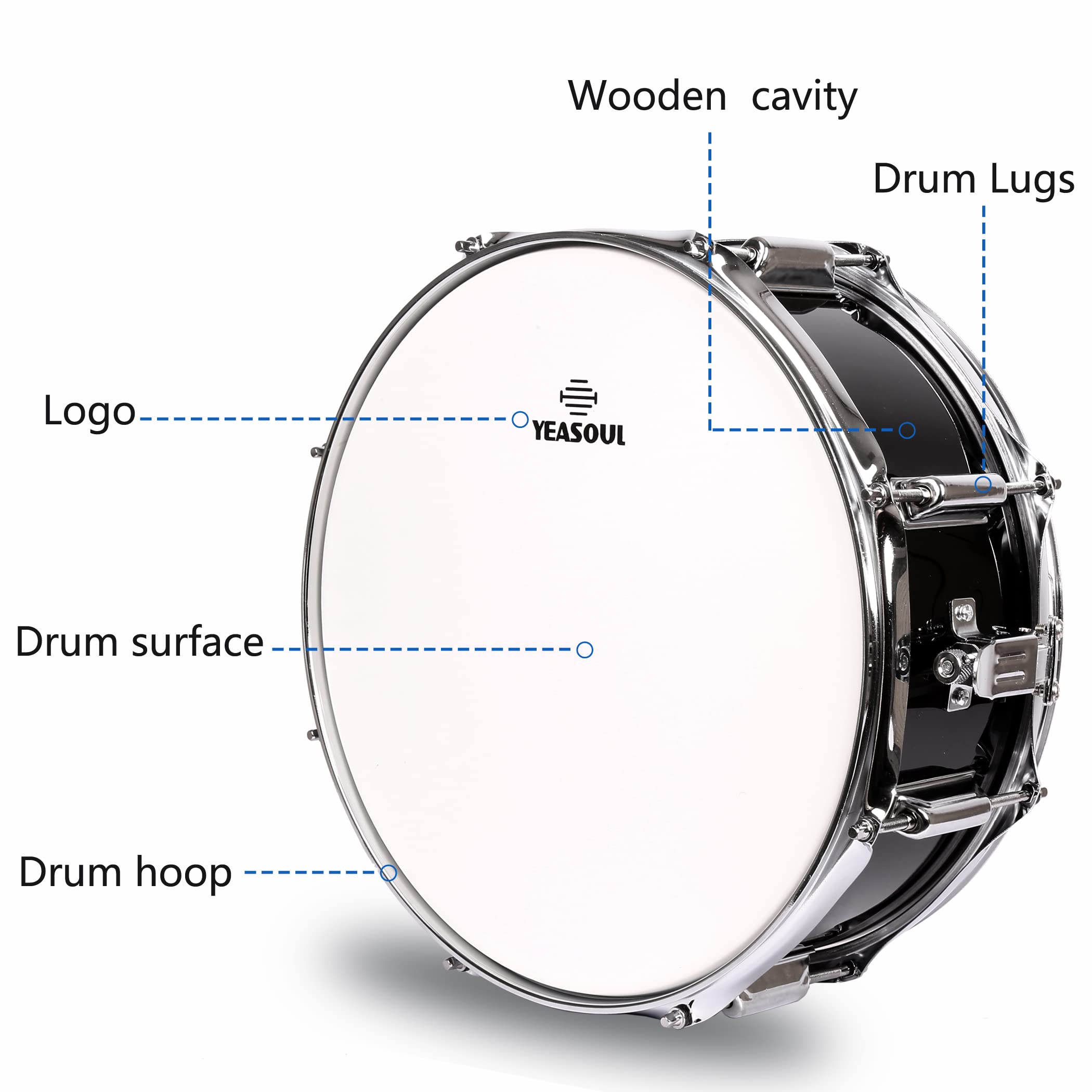 14 Inch Snare Drum Set for Kids & Beginners - Complete Practice Kit with Stand, Padded Gig Bag, Practice Pad, Neck Strap, Gloves & Drumsticks (Black) - Perfect for Home Practice, School Band & Music Lessons