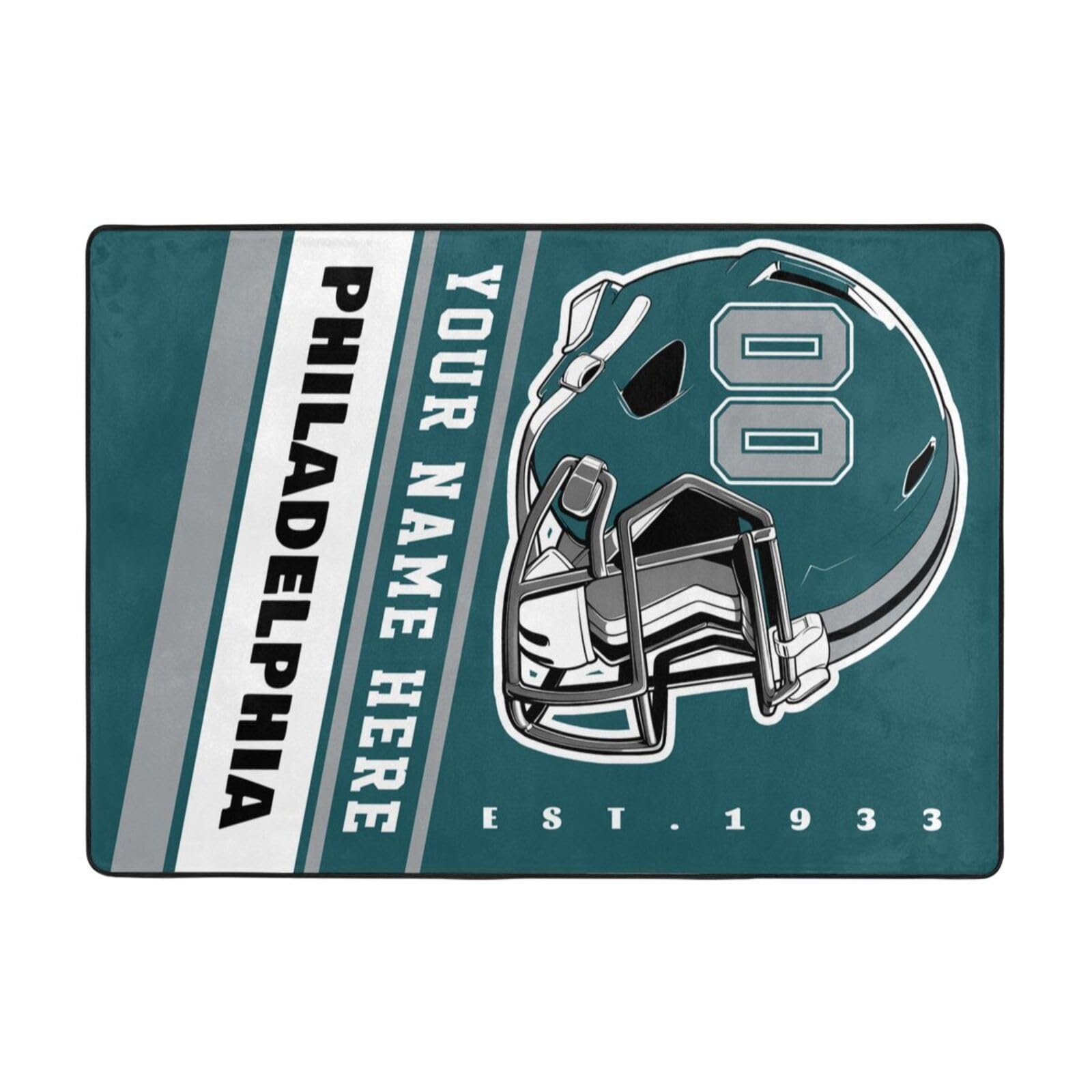 Custom Philadelphia Eagles Football Rug - Personalized Bedroom Area Rugs with Name & Number - Unique Sports Fan Gift for Men & Women - Perfect for Game Room Decor, Fan Cave, or Sports-Themed Bedroom