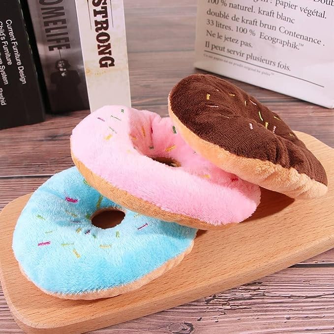 2 PCS Blue Donut Shape Plush Dog Toys with Squeaker - Chew Guard Technology for Small & Medium Dogs - Soft & Durable Chewing Toy for Puppies - Perfect for Playtime, Training & Teething Relief