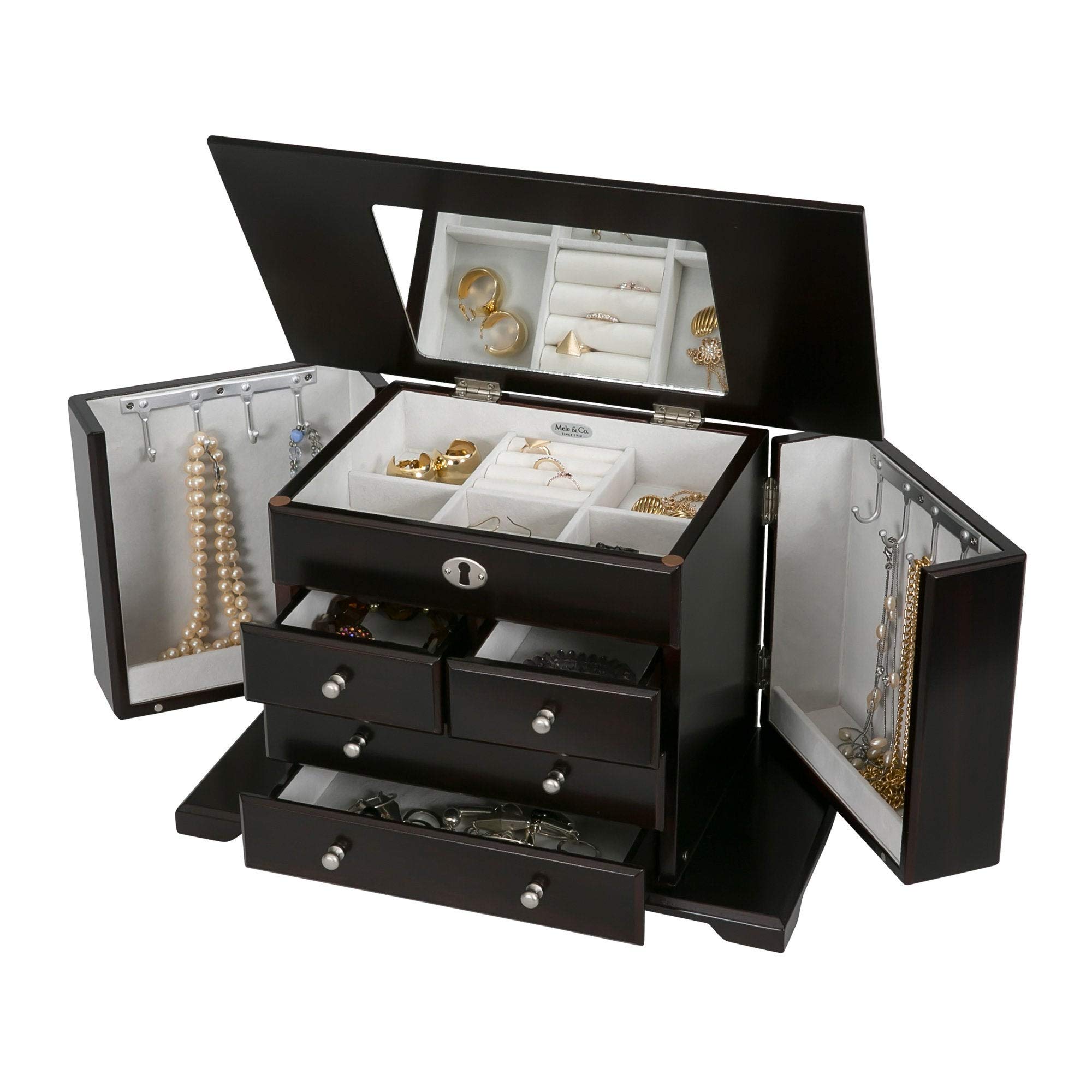 Personalized Wooden Jewelry Box with Drawers - Custom Engraved Jewelry Organizer Chest for Women & Girls by Mele & Co | Perfect Gift for Birthdays, Anniversaries & Bridal Showers