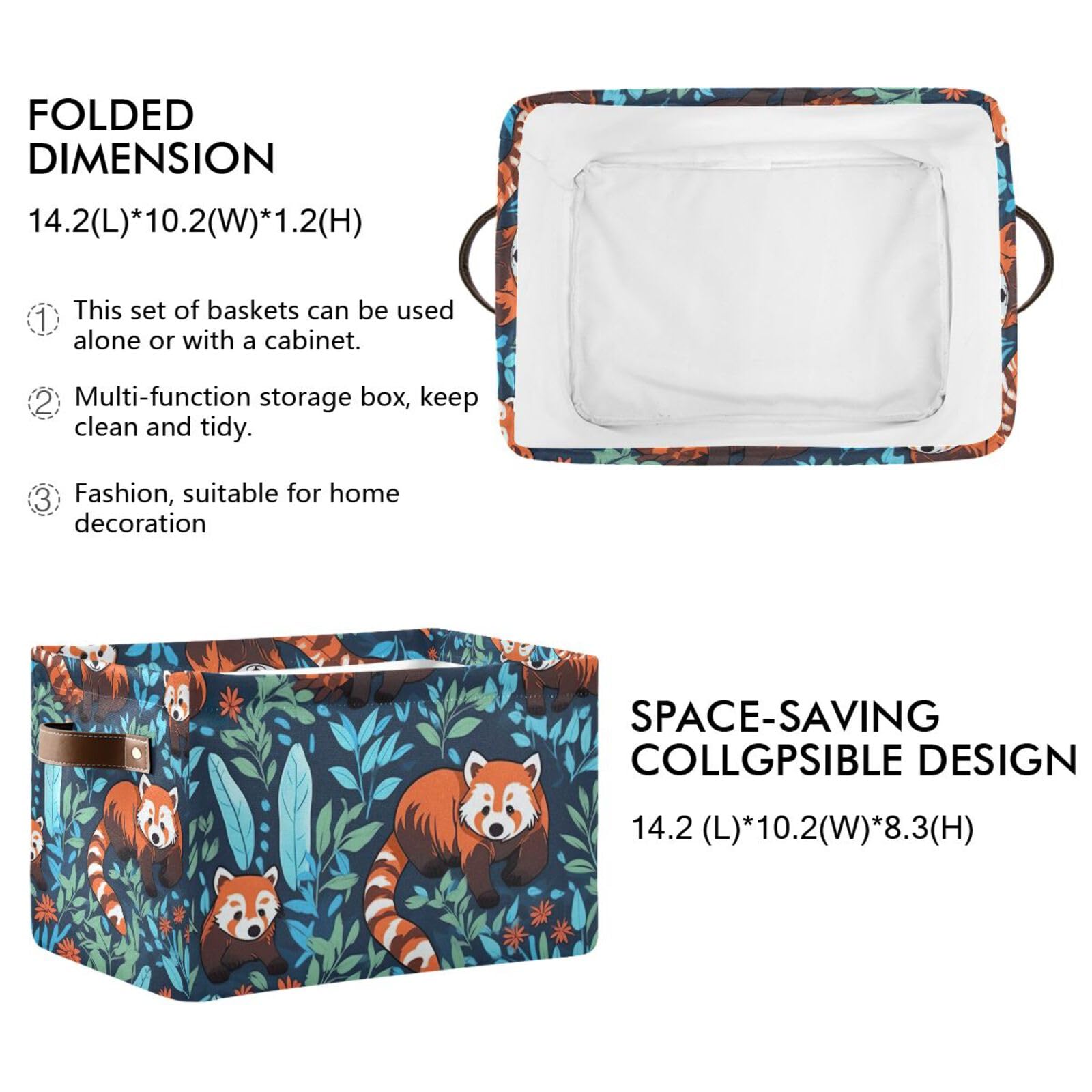 Foldable Canvas Storage Baskets with Handles - 2 Pack Panda Design Fabric Organizer Box for Clothes, Toys & Home Organization | Perfect for Bedroom, Closet, Office & Nursery Decor