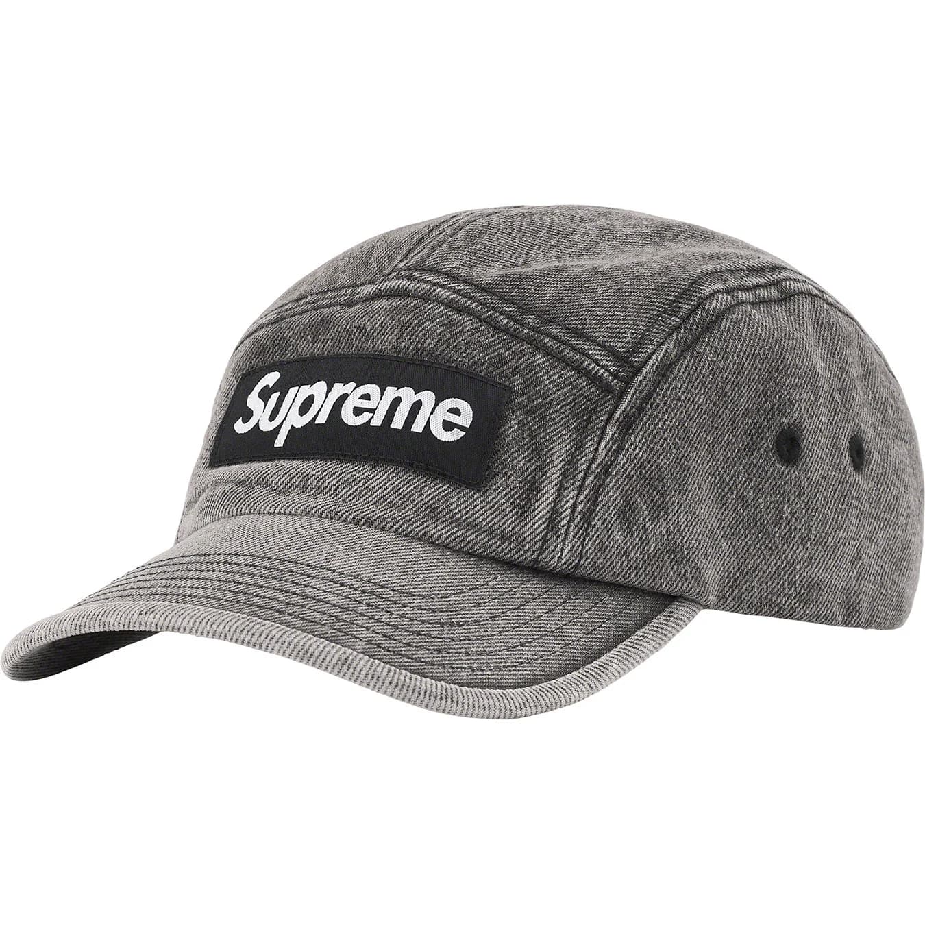 Supreme Washed Black Denim Camp Cap - Stylish & Durable Unisex Hat for Streetwear & Outdoor Adventures