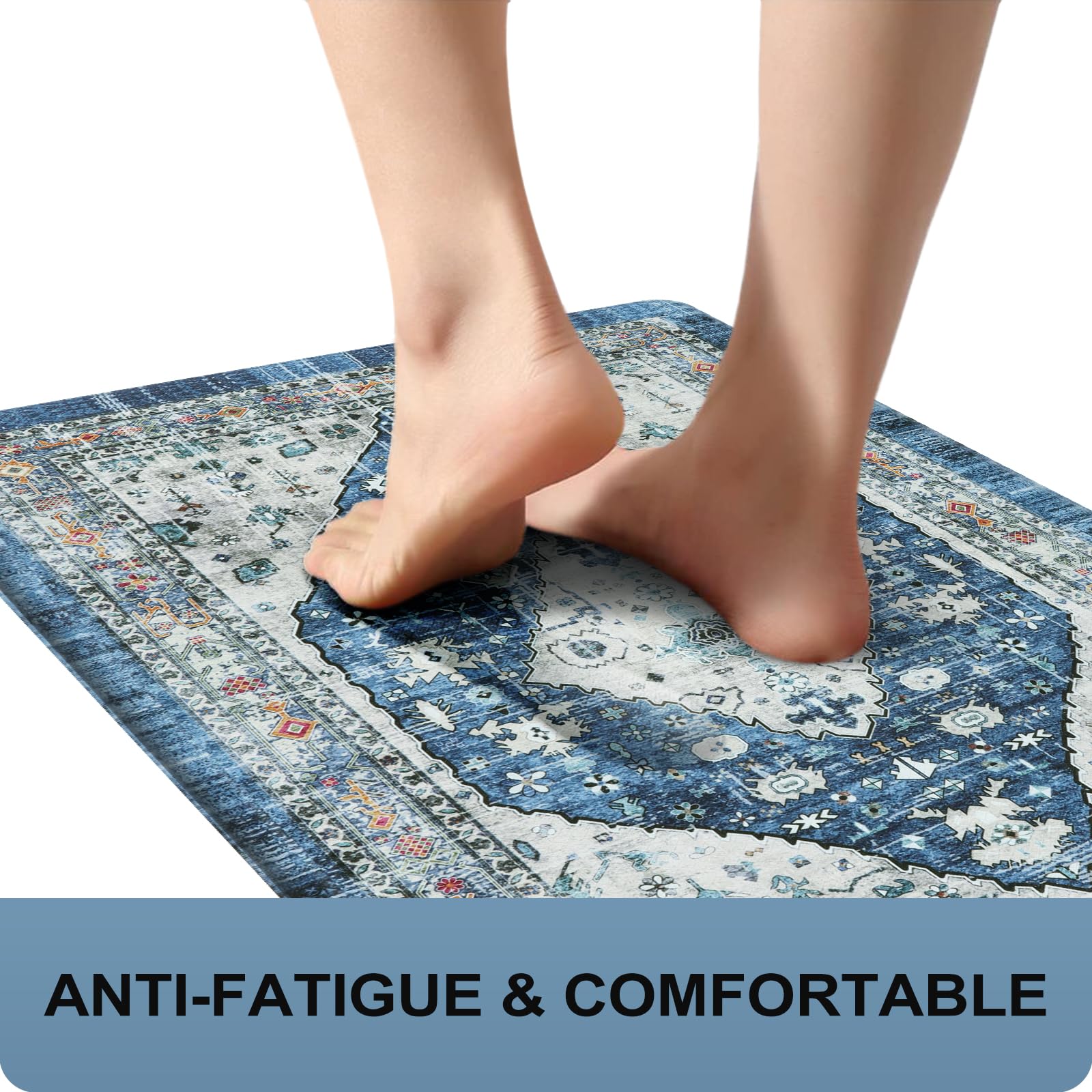 Collive Boho Kitchen Rugs Set of 2 - Non-Slip Anti-Fatigue Floor Mats with Cushioned Support, Waterproof Heavy Duty Foam Mats for Kitchen, Standing Desk, Sink & Laundry Areas (17
