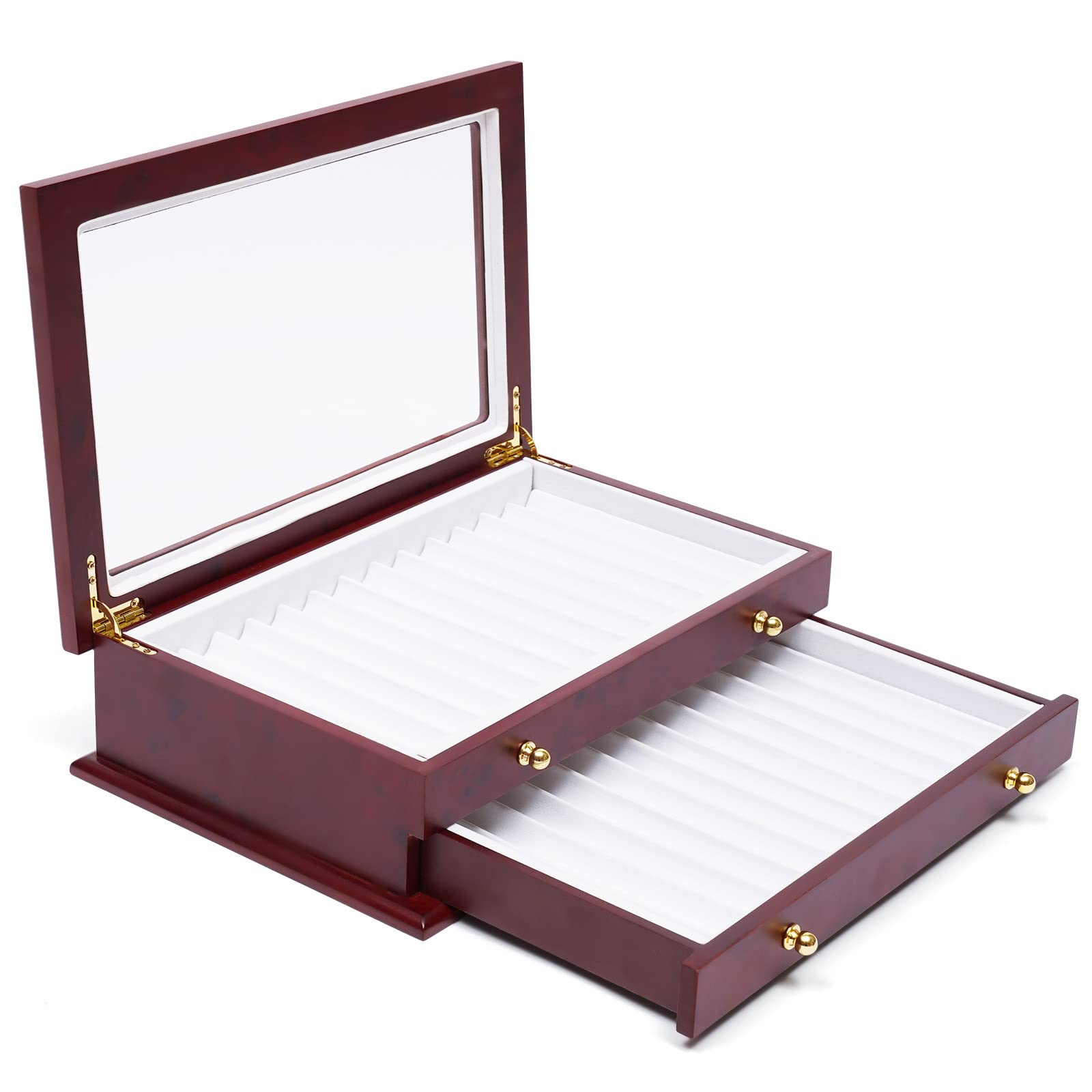 LYNICESHOP 2-Layer Large Wooden Pen Display Case with Metal Clasp & Acrylic Window - 25 Slot Pen Organizer Box for Fountain Pens, Calligraphy Brushes & Collectibles - Perfect for Artists, Writers & Pen Collectors