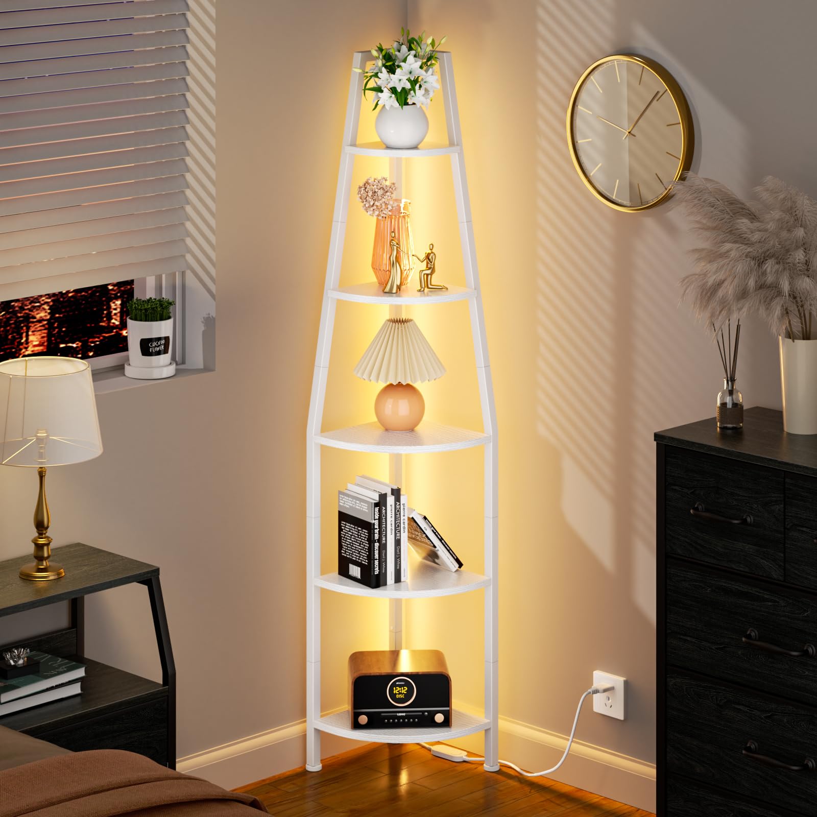 Furnulem 5-Tier Corner Shelf with LED Lights - 67.2