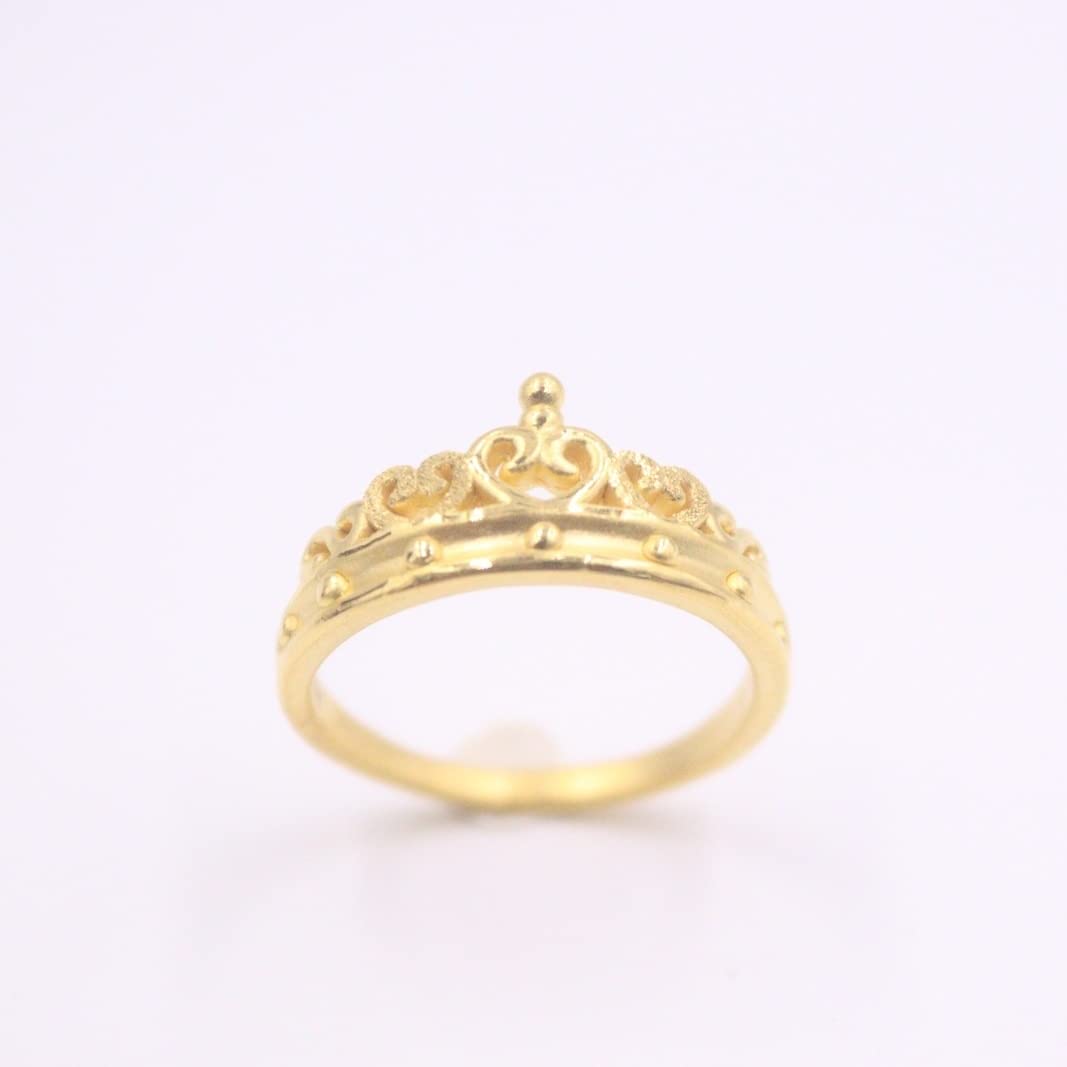 24K Yellow Gold 999 Crown Ring for Women - Elegant 3D Hard Gold Imperial Design - Size US 7.5 - Perfect for Weddings, Parties & Special Occasions