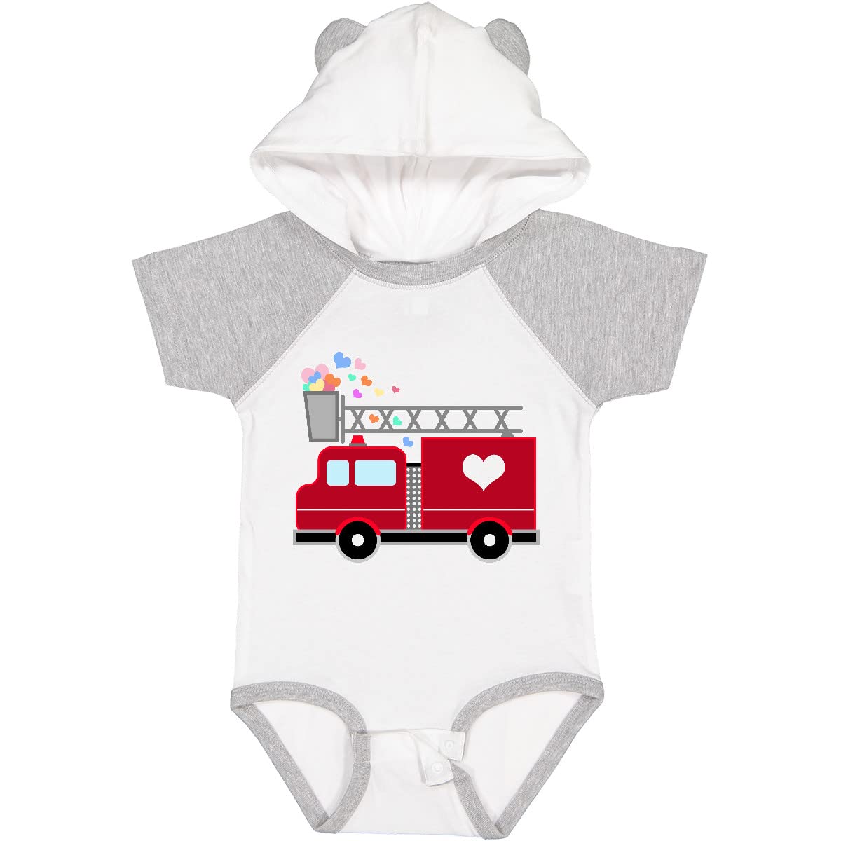 Inktastic Easter Red Firetruck with Pink Hearts Baby Bodysuit - Cute Infant Onesie for Easter, Baby Shower & Holiday Photos | Soft Cotton Unisex Outfit for Newborns & Toddlers