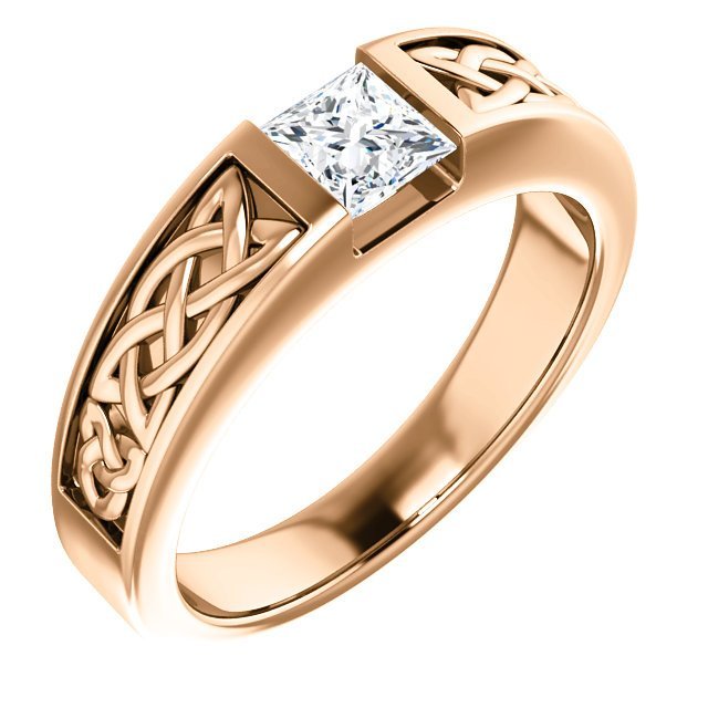 14KT Gold 3/4 CT Princess Cut Diamond Celtic Ring for Men - Elegant Wedding Band & Anniversary Gift - Perfect for Celtic Weddings, Irish Heritage Celebrations & Special Occasions